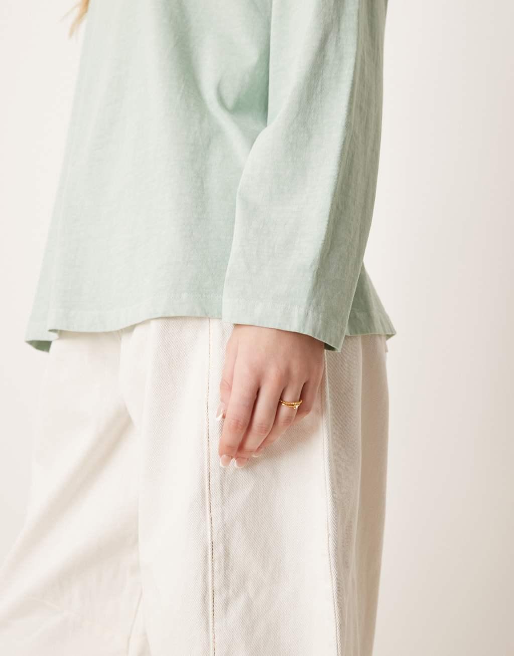 ASOS DESIGN long sleeve skater tee in sage Product Image