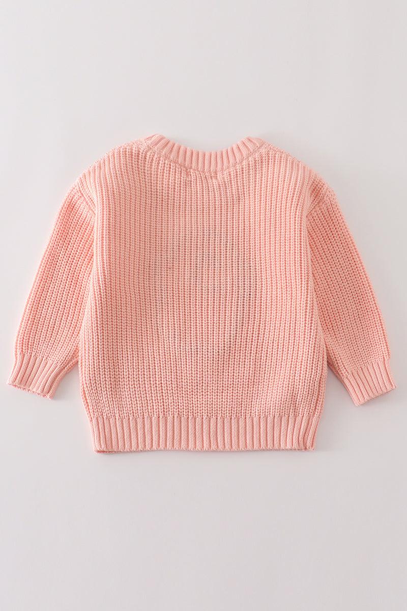 Pink hand-embroidery ghost pullover sweater Product Image