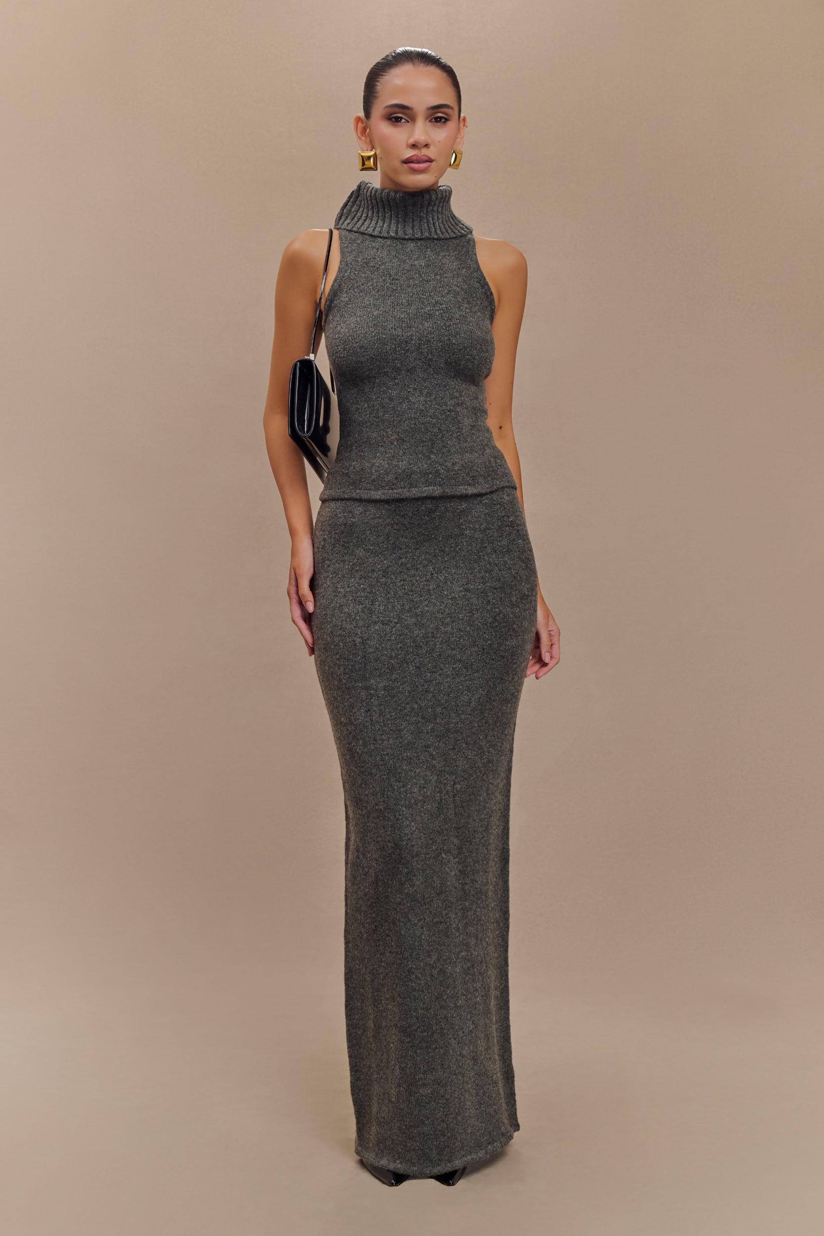 Elise Roll Neck Knit Top - Charcoal Marle Product Image