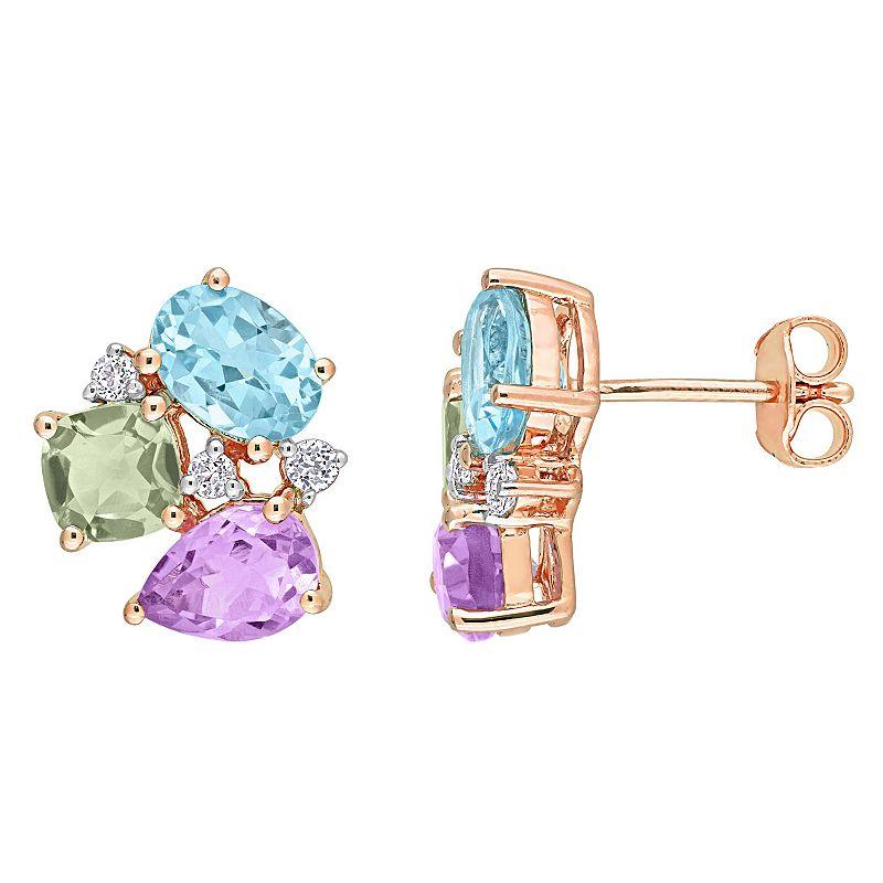 Stella Grace 18k Rose Gold Over Silver Multi-Gemstone Stud Earrings, Women's, 18k Rose Gold Plated Product Image