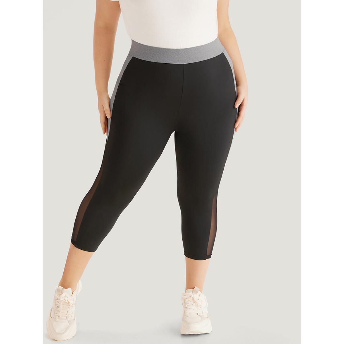 Plus Size Contrast Patchwork Mesh Skinny High Rise Leggings Women Black Casual High stretch Skinny High Rise Dailywear Leggings BloomChic 22-24/3X Product Image