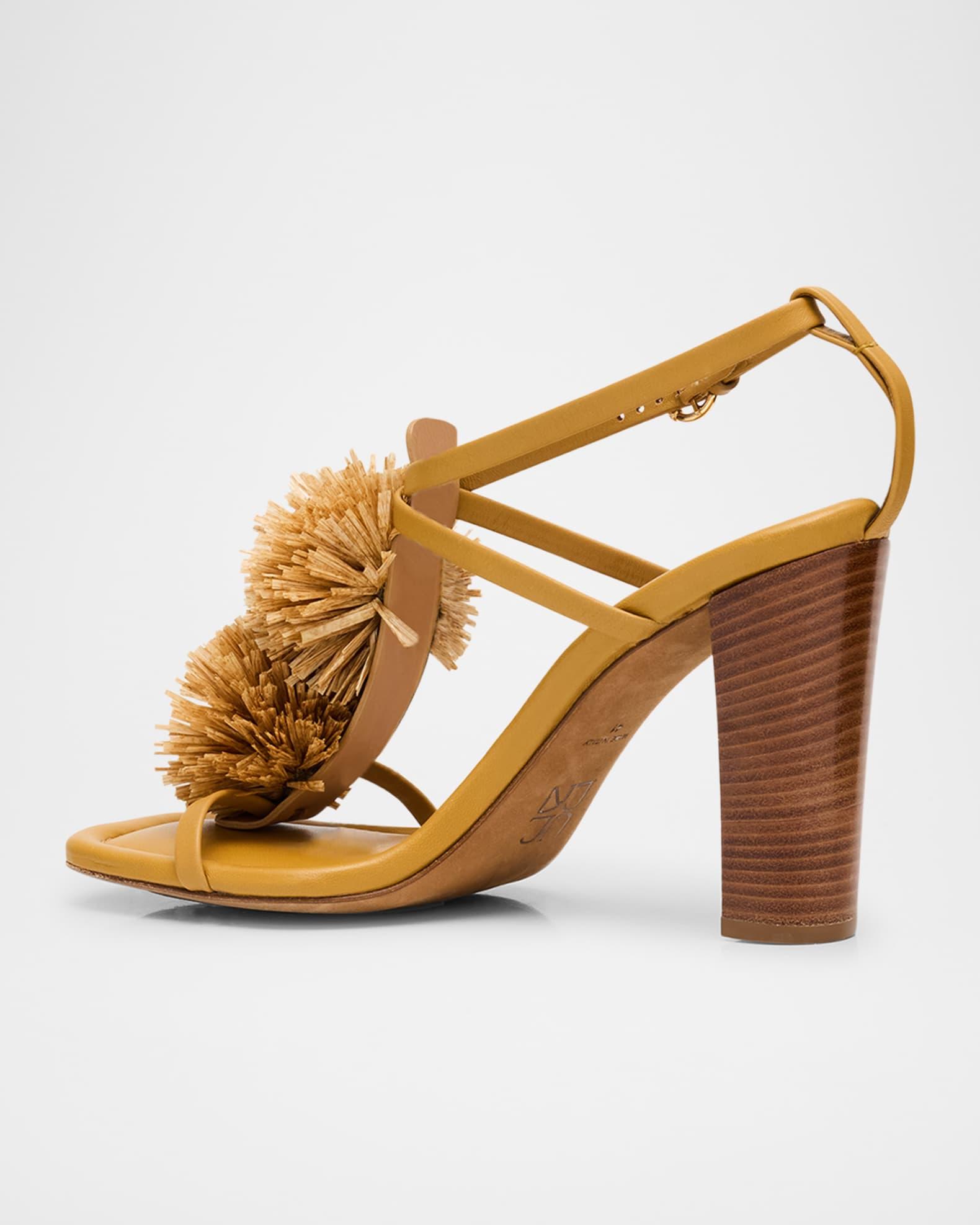 Isolde Leather Pom Pom T-Strap Sandals Product Image