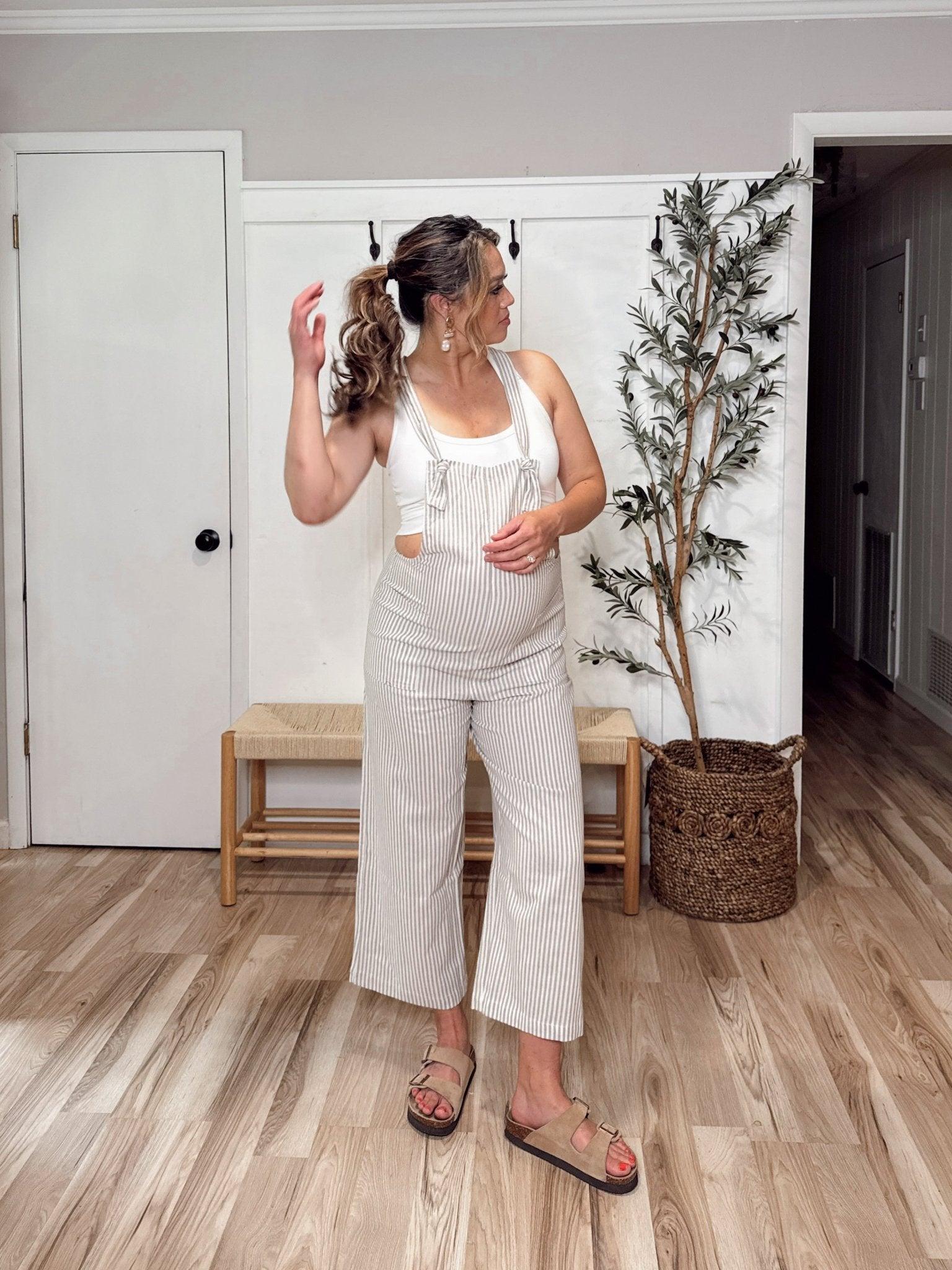Taupe Stripe Linen Jumpsuit - FINAL SALE Product Image