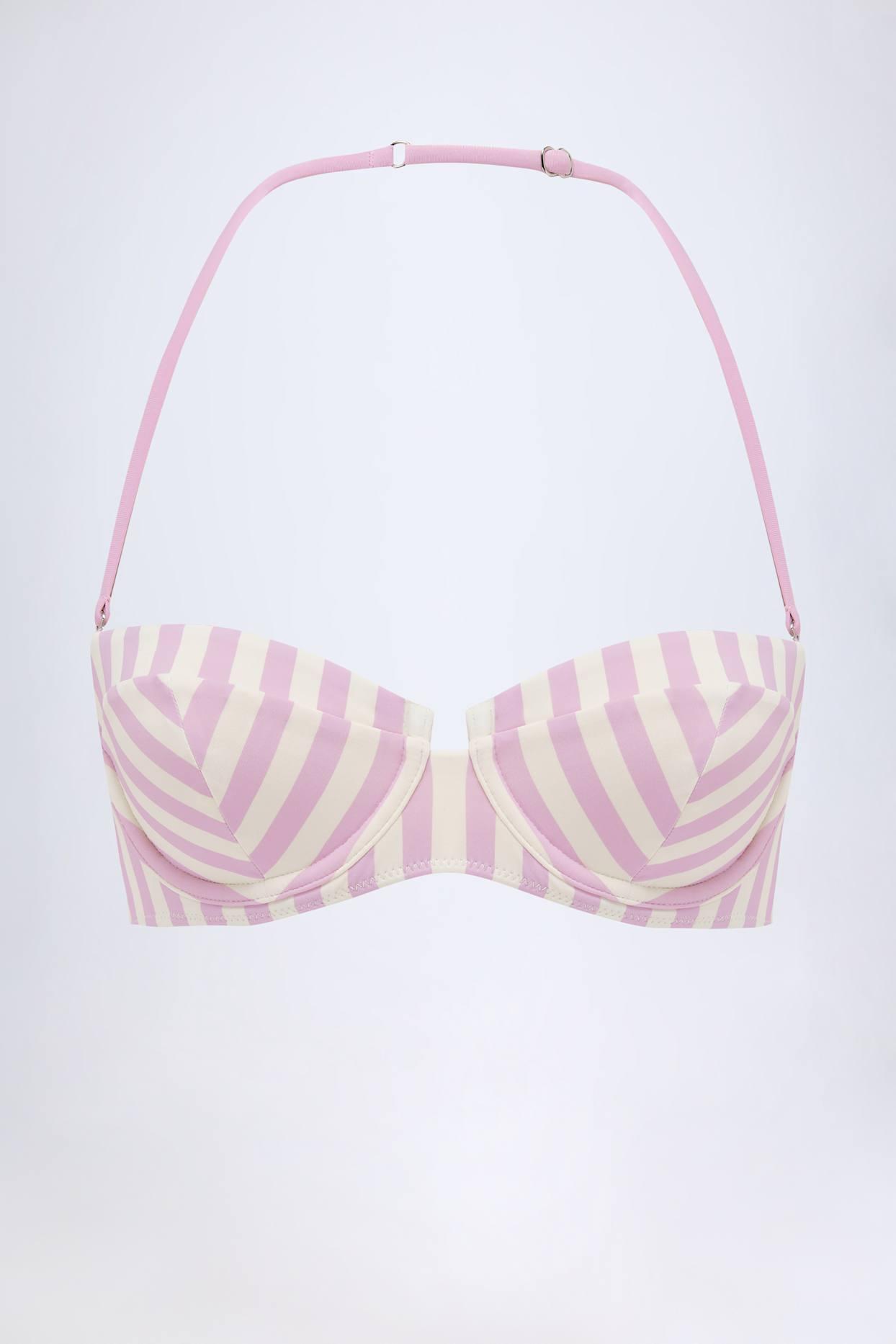 Underwired Halterneck Balconette Bikini Top in Mauve Stripe Product Image