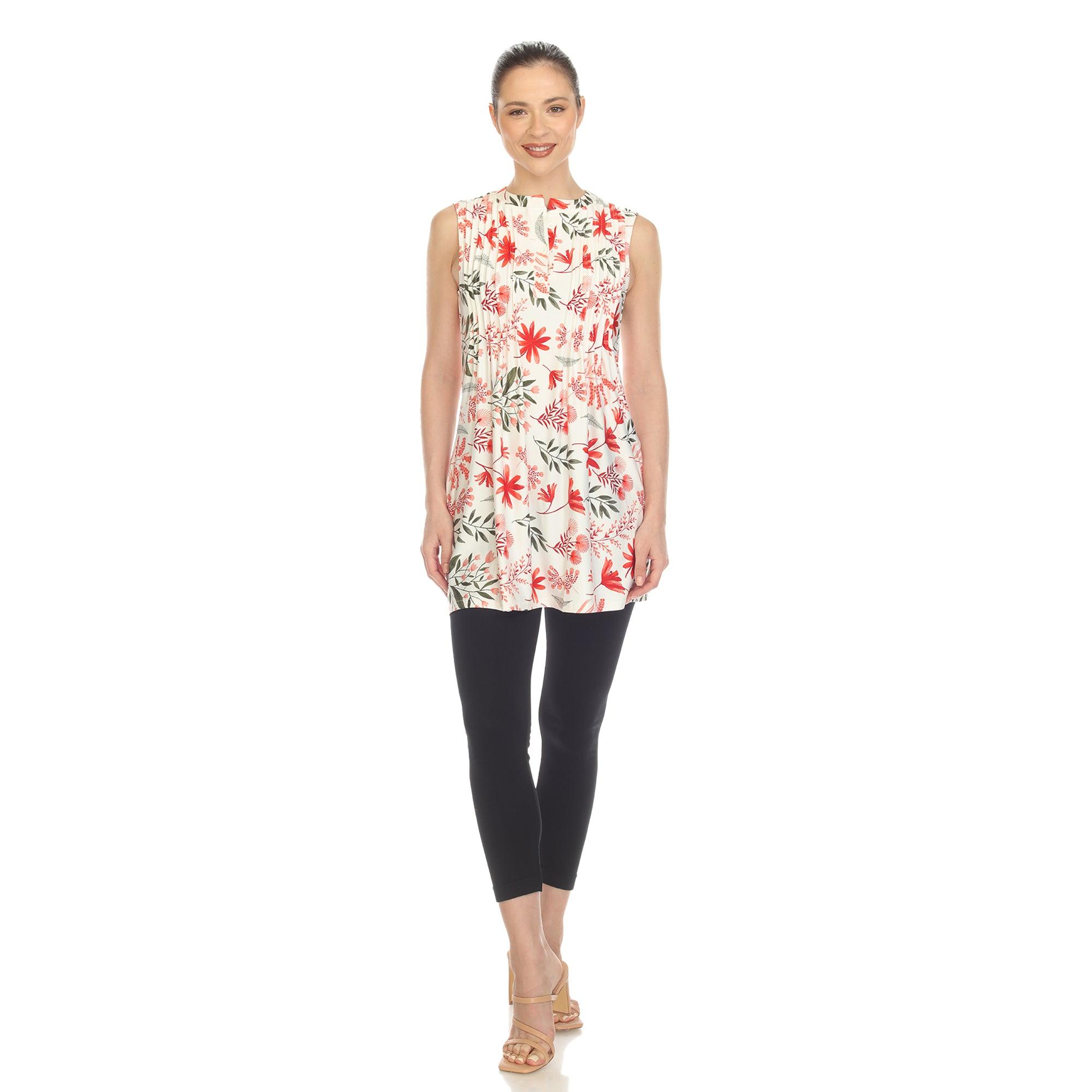 Red Floral Sleeveless Tunic Top Product Image