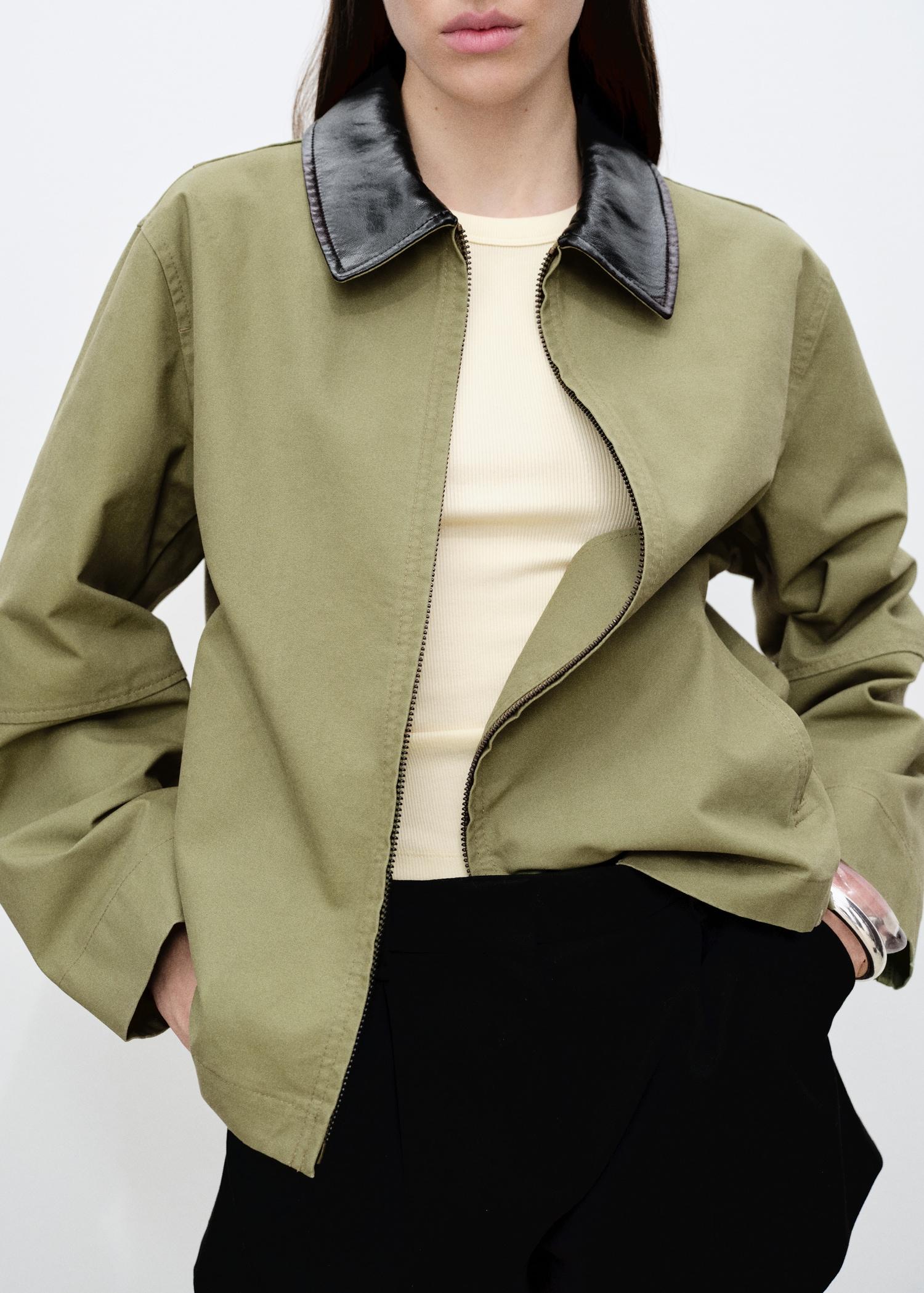 Cotton jacket with contrasting collar - Women | MANGO USA Product Image