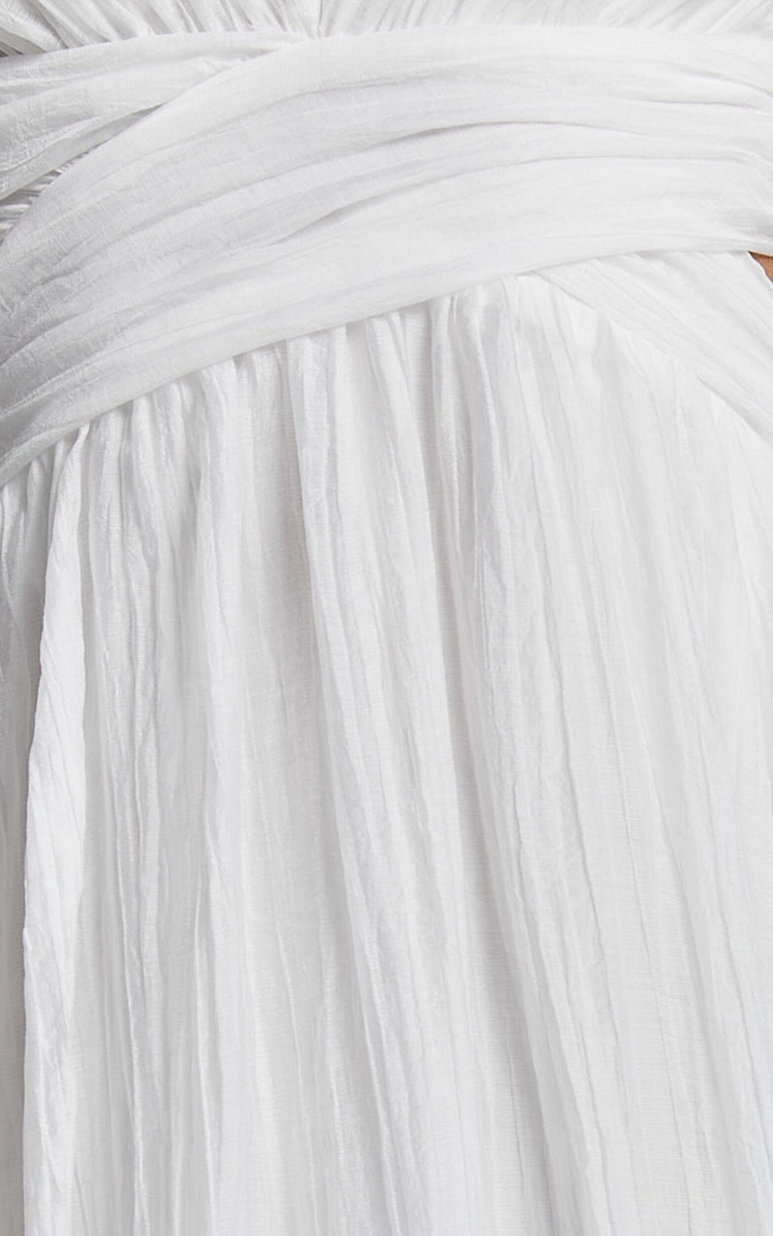 Marielly Midi Dress - Side Cut Out V Neck Ruffle Detail Sleeve Dress in White Product Image