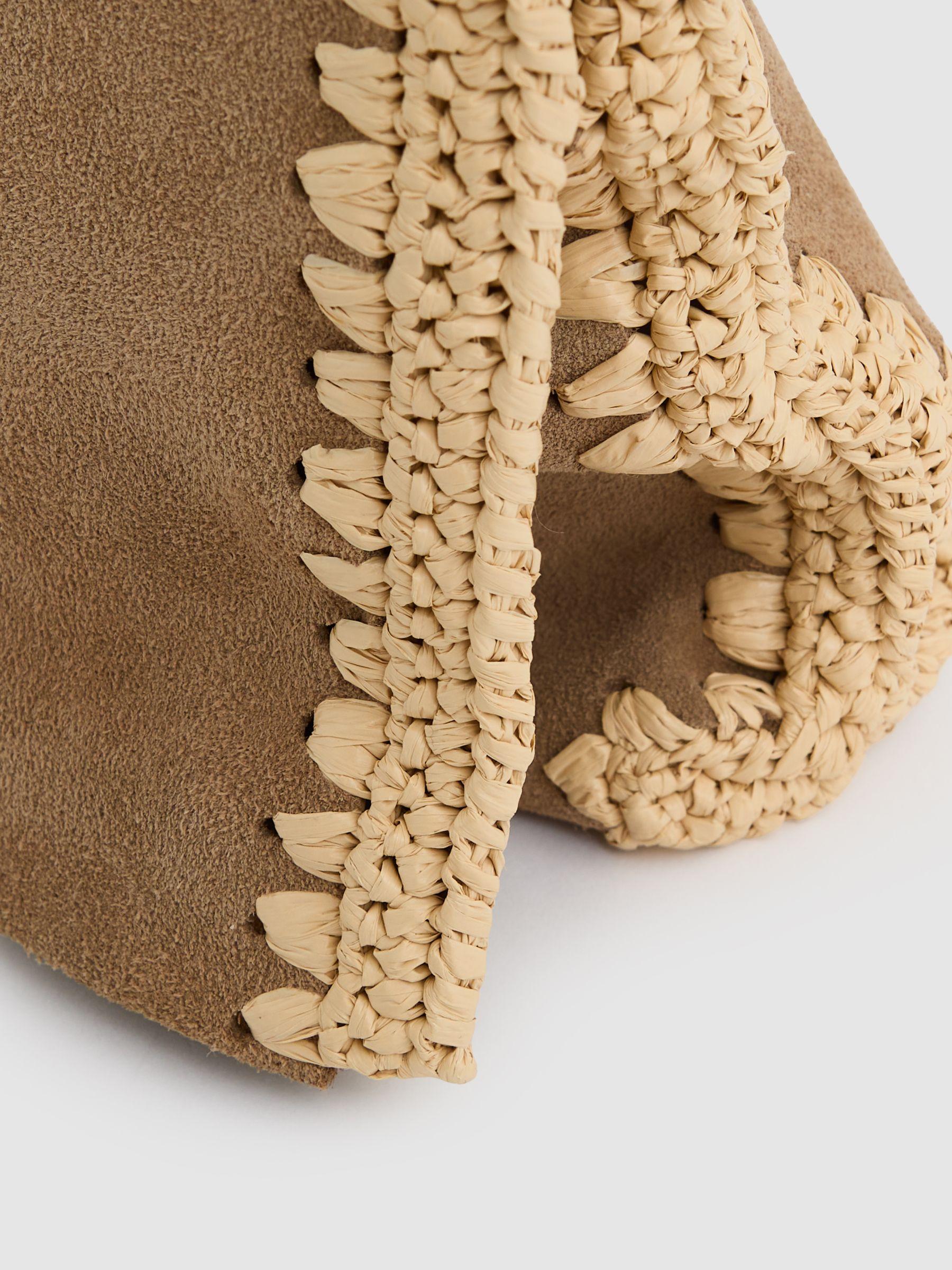 Suede Woven-Trim Clutch Bag in Tan Product Image