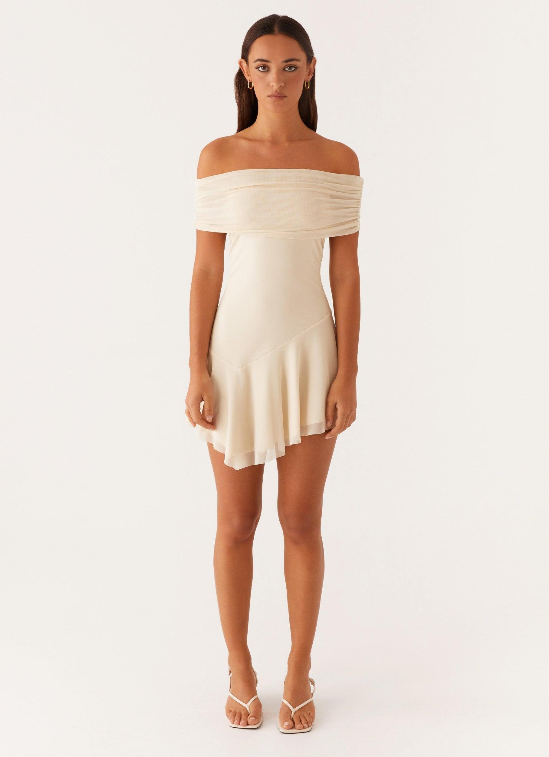 Finola Off Shoulder Mini Dress - Pastel Yellow Product Image