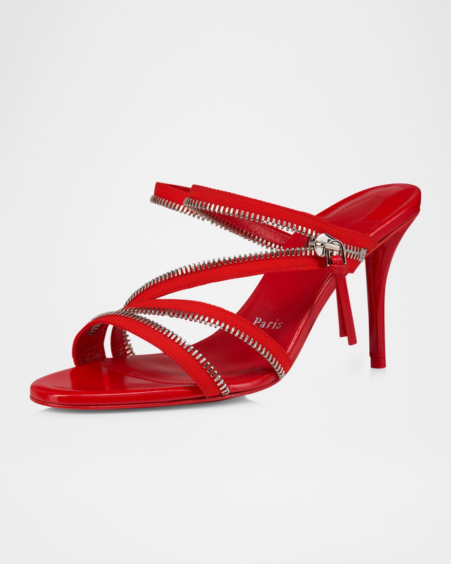 Meryl Zip Strass Leather Red Sole Sandals Product Image