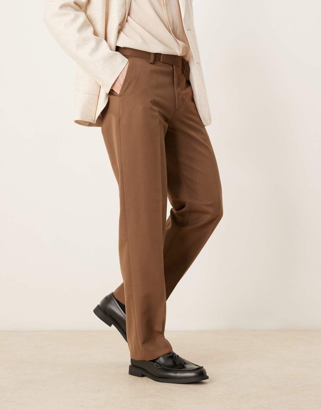 ASOS DESIGN smart straight leg pants in brown Product Image