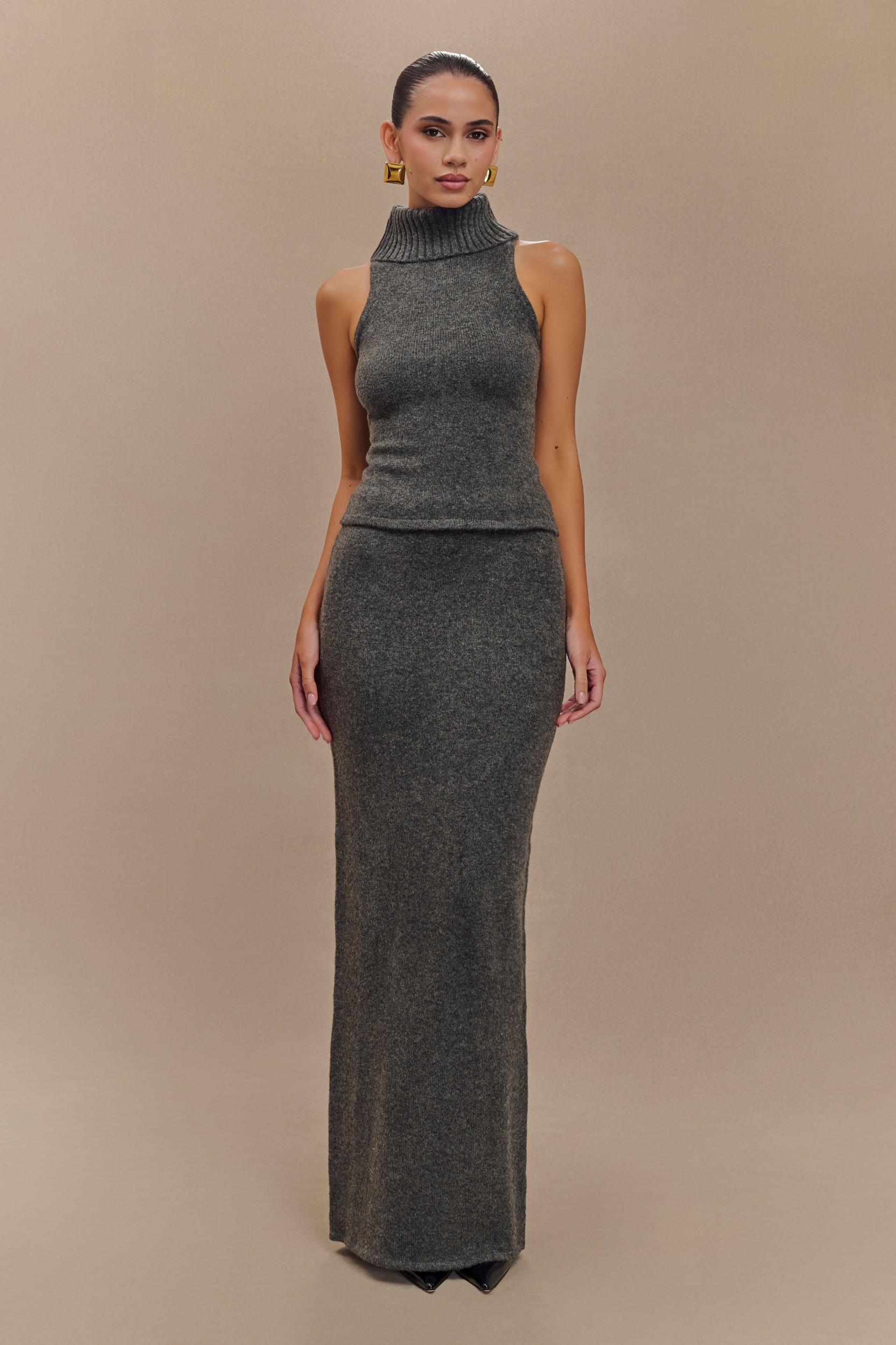 Elise Roll Neck Knit Top - Charcoal Marle Product Image