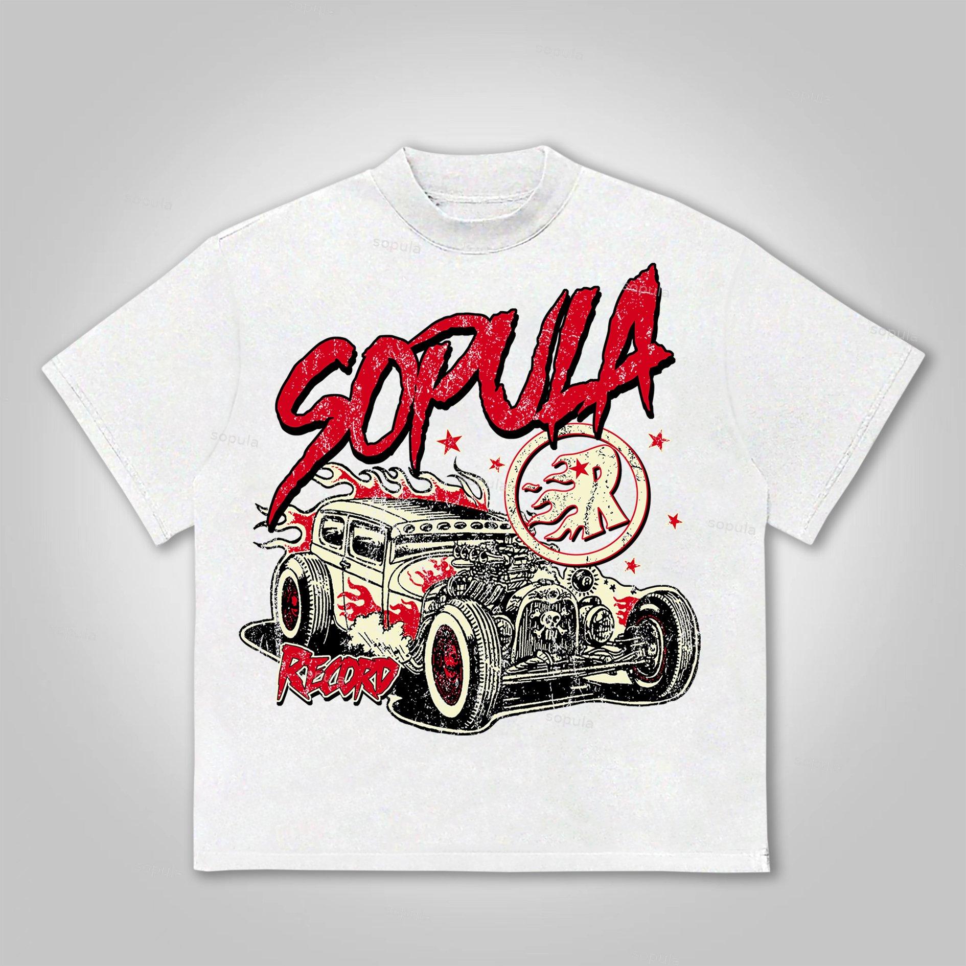 Sopula Studio Fun Flame Car Graphics Print Cotton T-Shirt Product Image