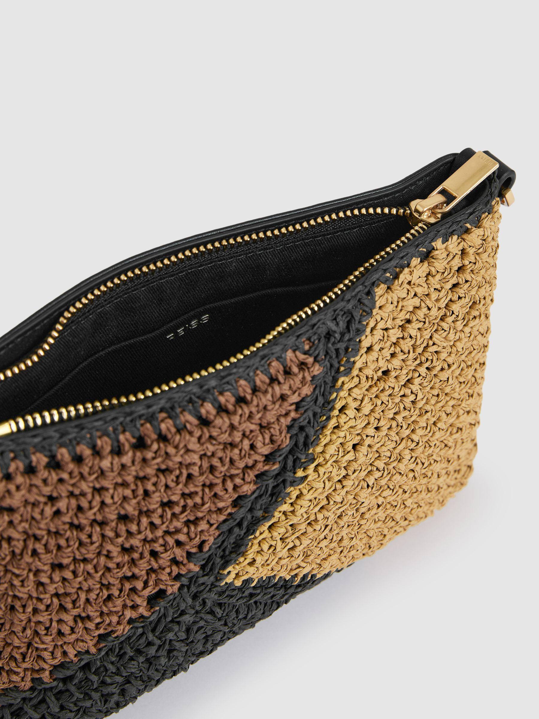Raffia Colour-Block Crossbody Bag in Tan Product Image