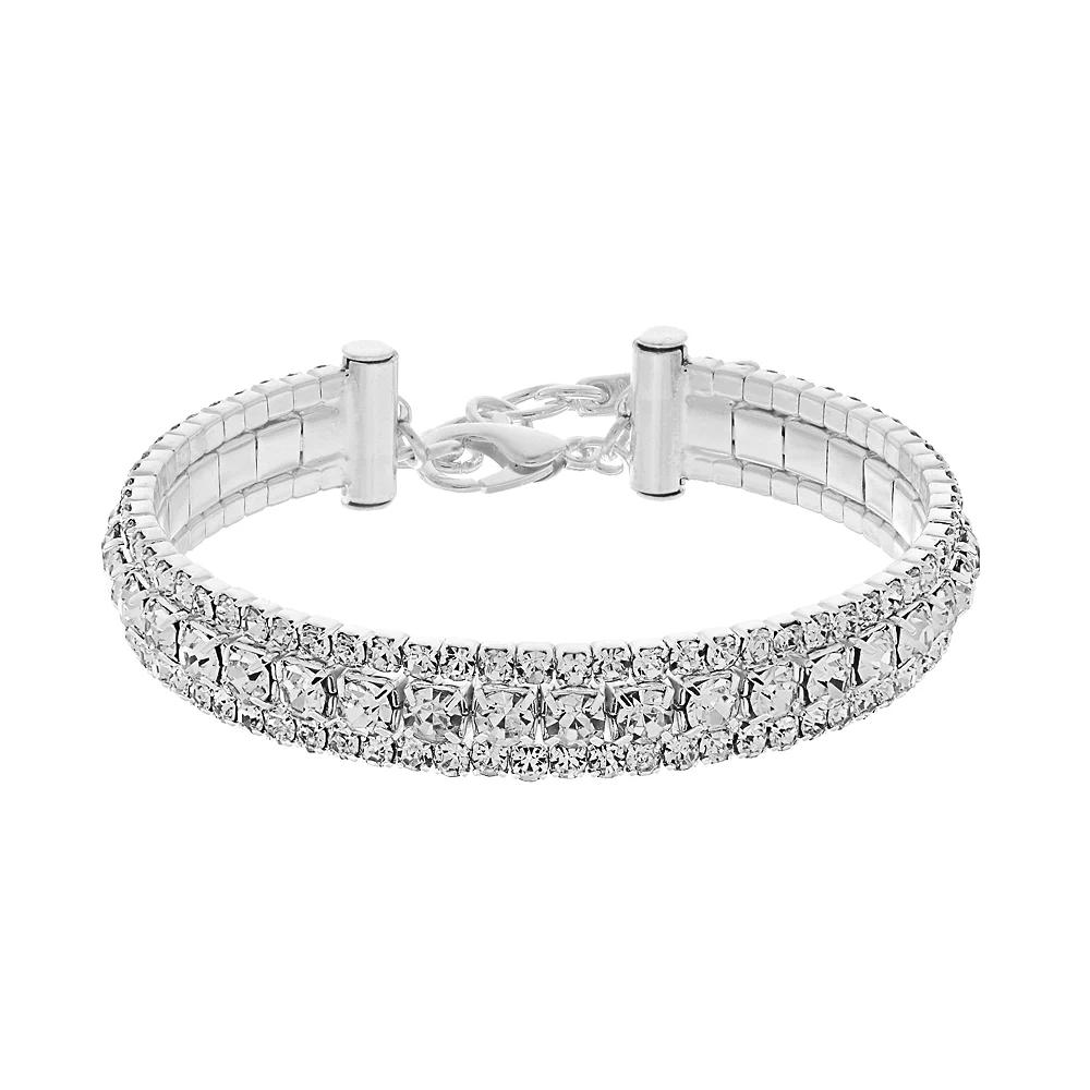 Nine West Thin Simulated Crystal Cuff Bracelet, Women's, Silver Tone Product Image