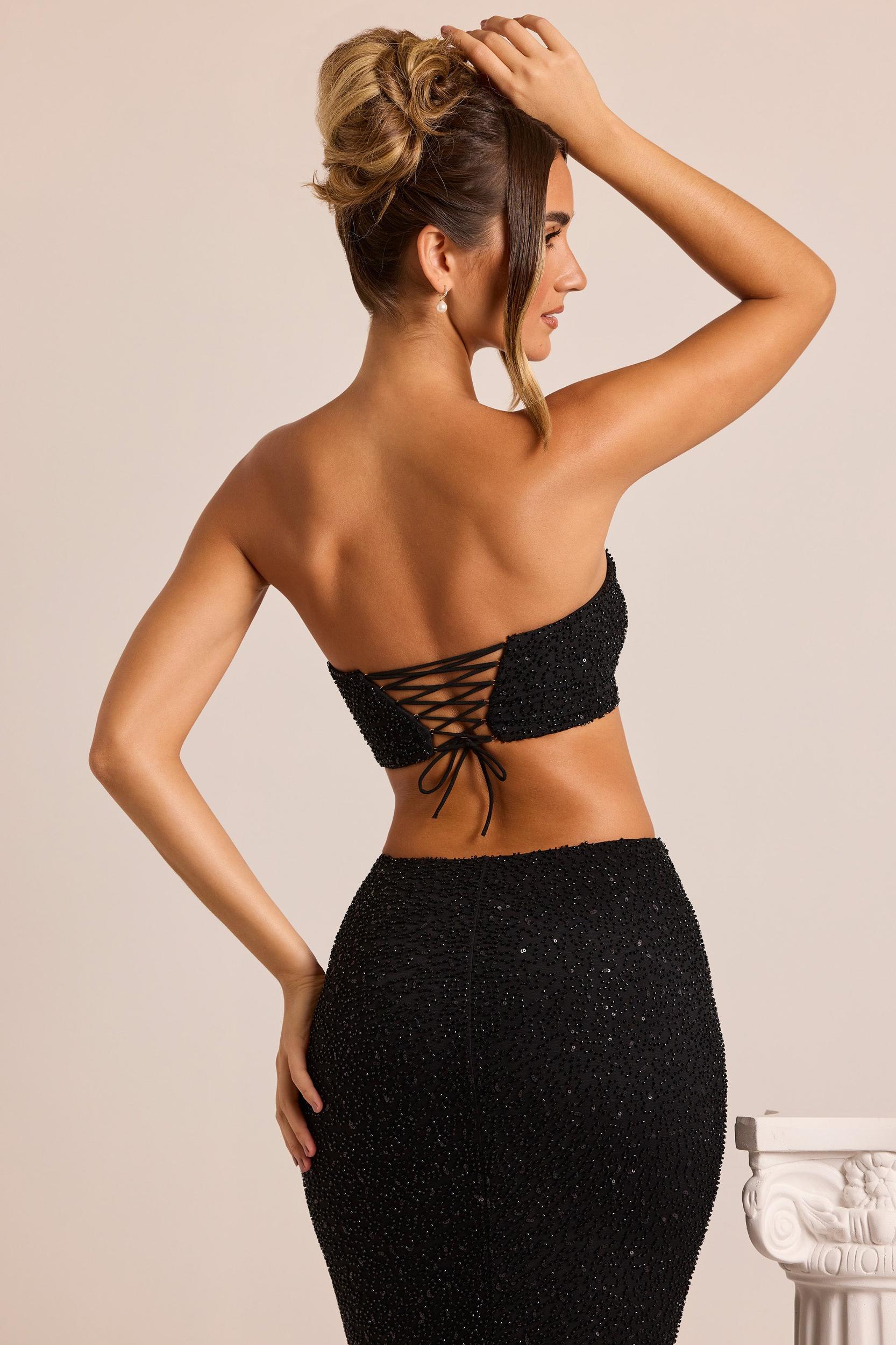 Embellished Strapless Corset Top in Black Product Image
