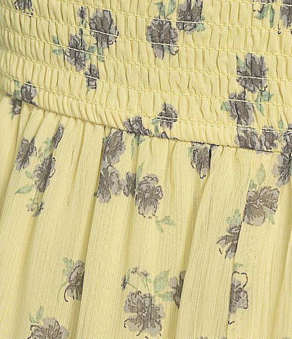 Allison & Kelly Floral Print V-Neck Short Flutter Sleeve Smocked Babydoll Dress Product Image