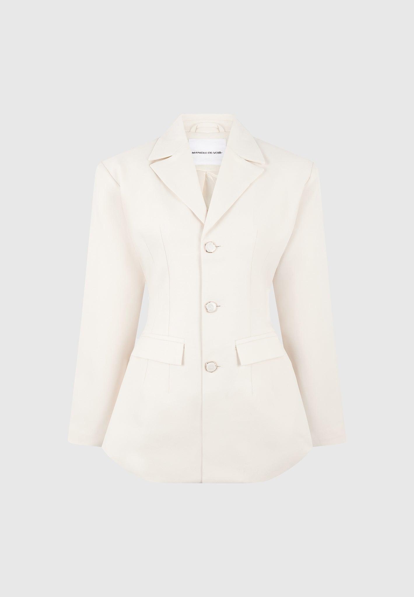 Claire - Wide Shoulder Cinch Waist Blazer - Cream Female Product Image