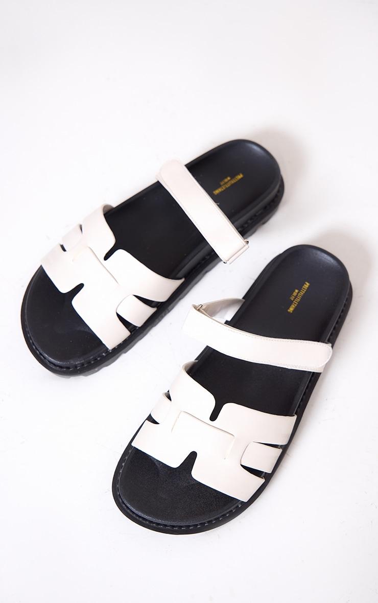 White Wide Fit Pu Round Toe Velcro Strap Chunky Sandals Product Image