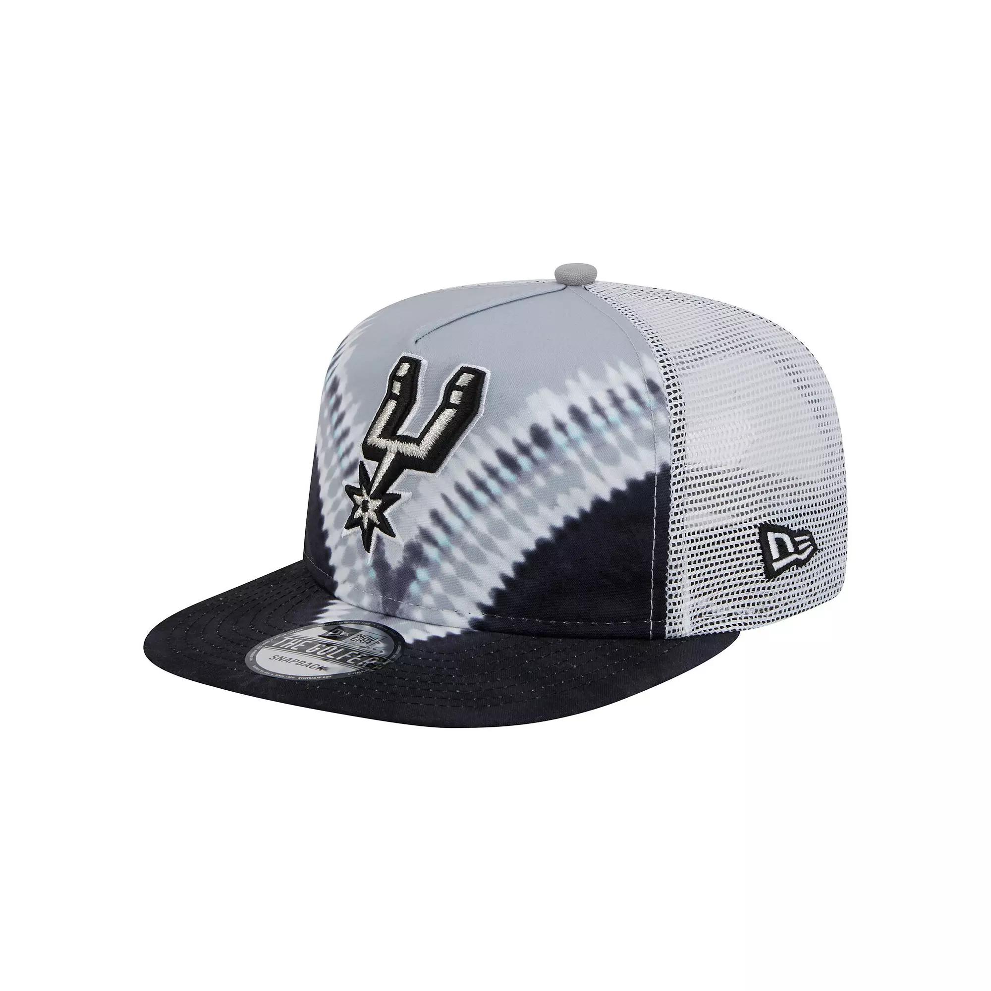 Men's New Era Black/Silver San Antonio Spurs Throwback Dye Golfer Snapback Hat Product Image