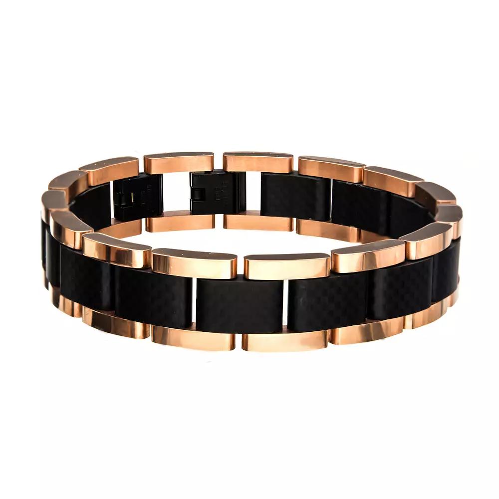 Men's Two Tone Stainless Steel & Carbon Fiber Bracelet, Size: 8.5", Multi Product Image