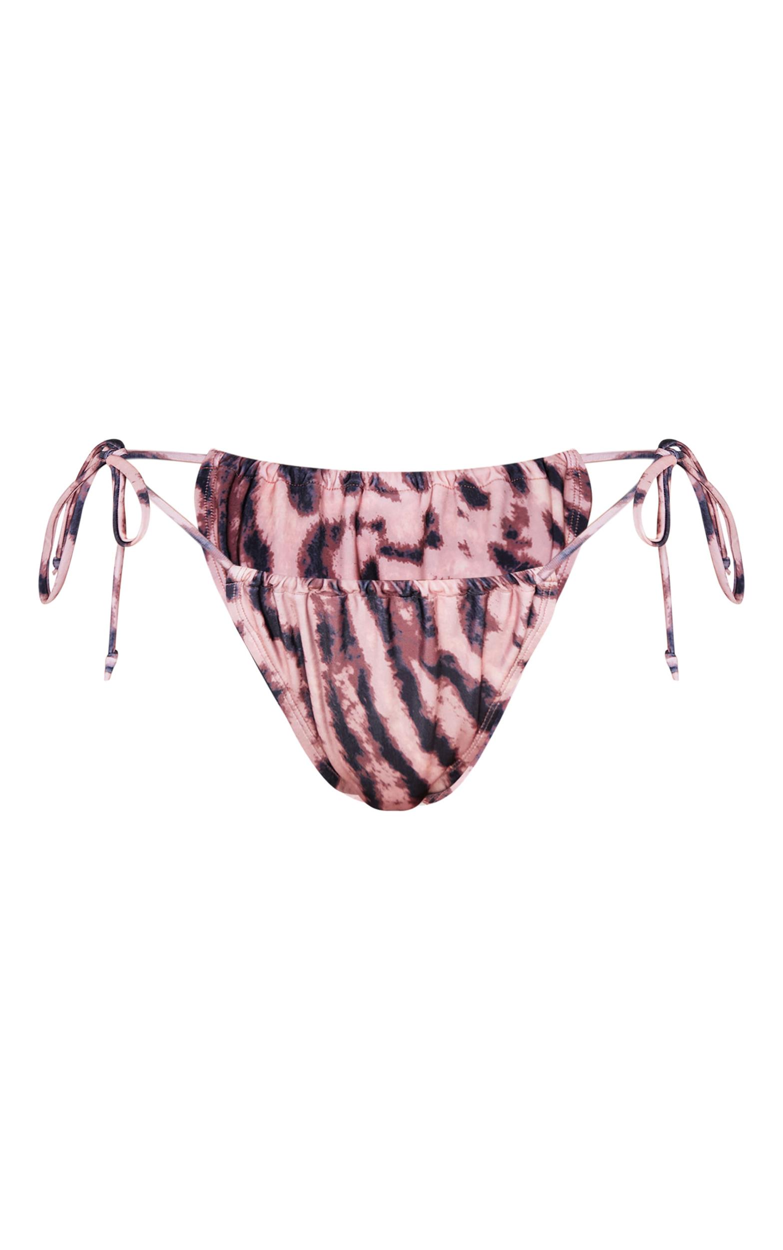 Light Pink Animal Print Ruched Tie Side Bikini Bottoms Product Image