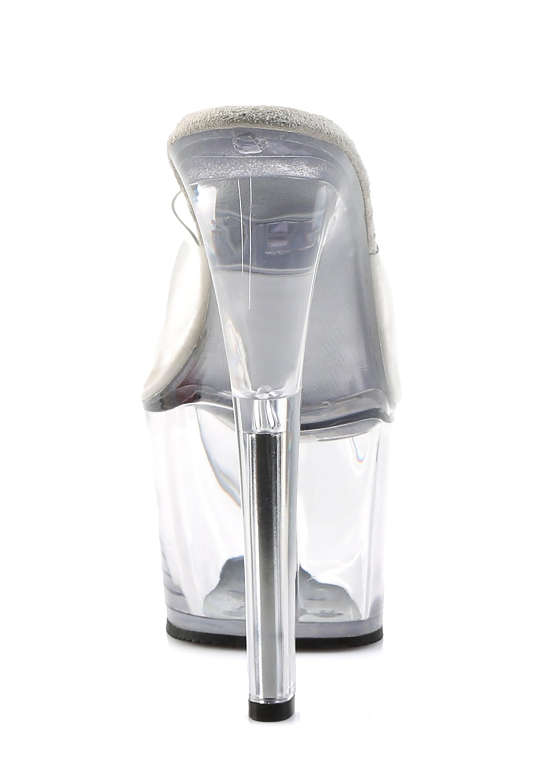Pleaser Sky-301 Clear Platform Slides - Silver Product Image