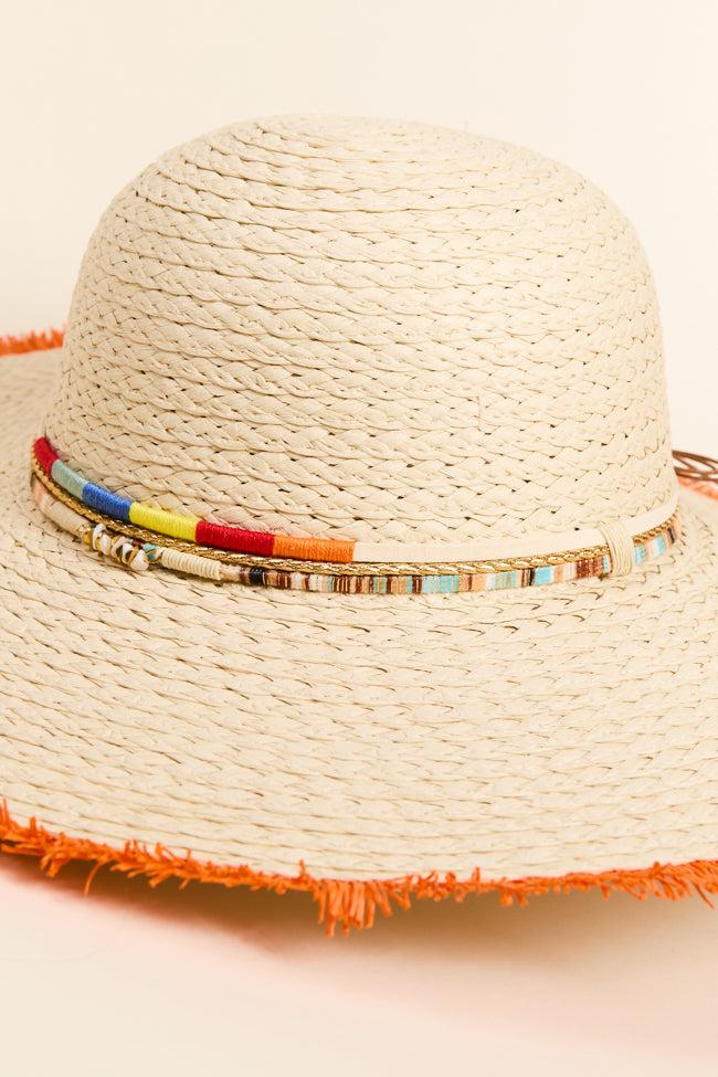 Natural Orange Fringe Trim Straw Hat FINAL SALE Product Image