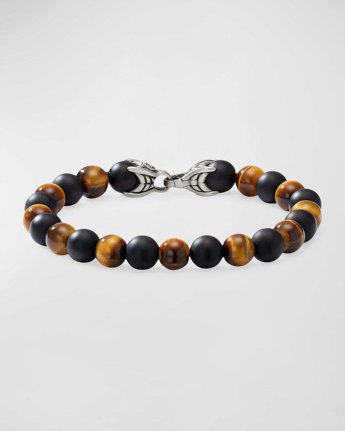 David Yurman Mens Spiritual Beads Alternating Bracelet in Sterling Silver with Tigers Eye and Black Onyx, 8mm Product Image