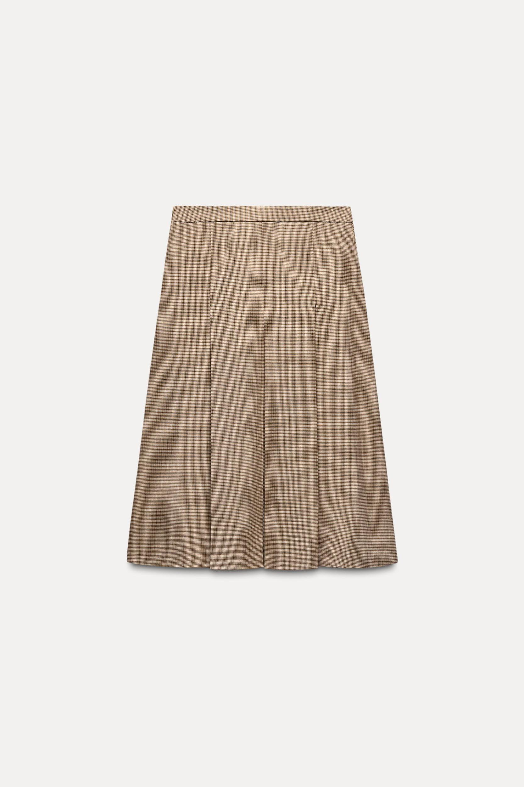 CHECKERED PLEATED MIDI SKIRT Product Image