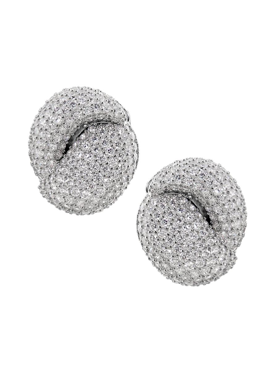 Womens Knot Rhodium-Plated & Cubic Zirconia Stud Earrings Product Image
