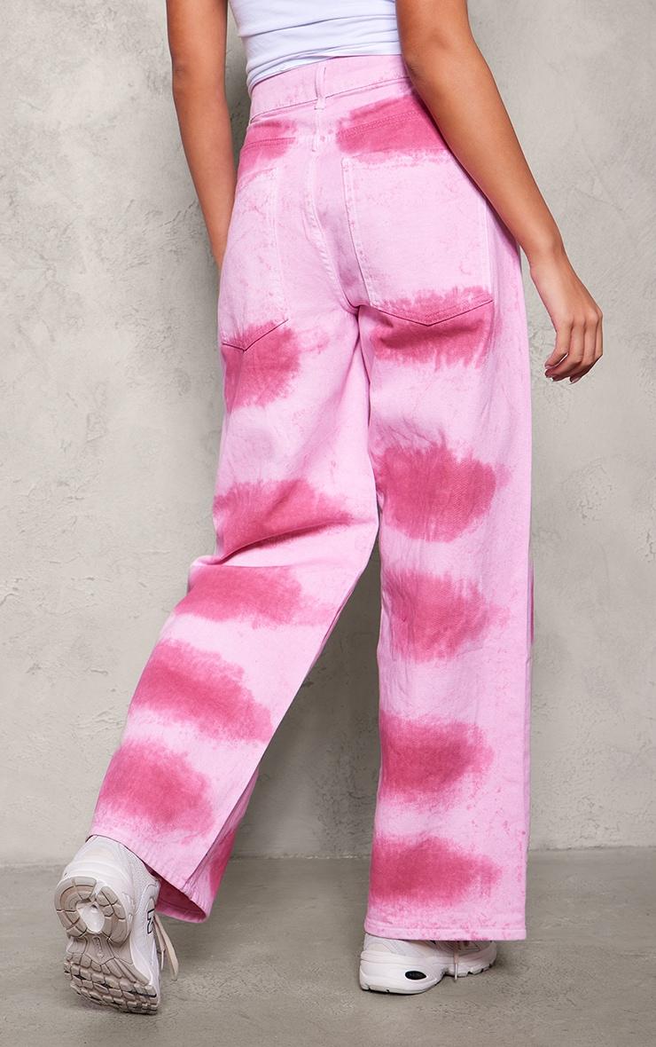 Pink Tie Dye Denim Wide Leg Jeans Product Image