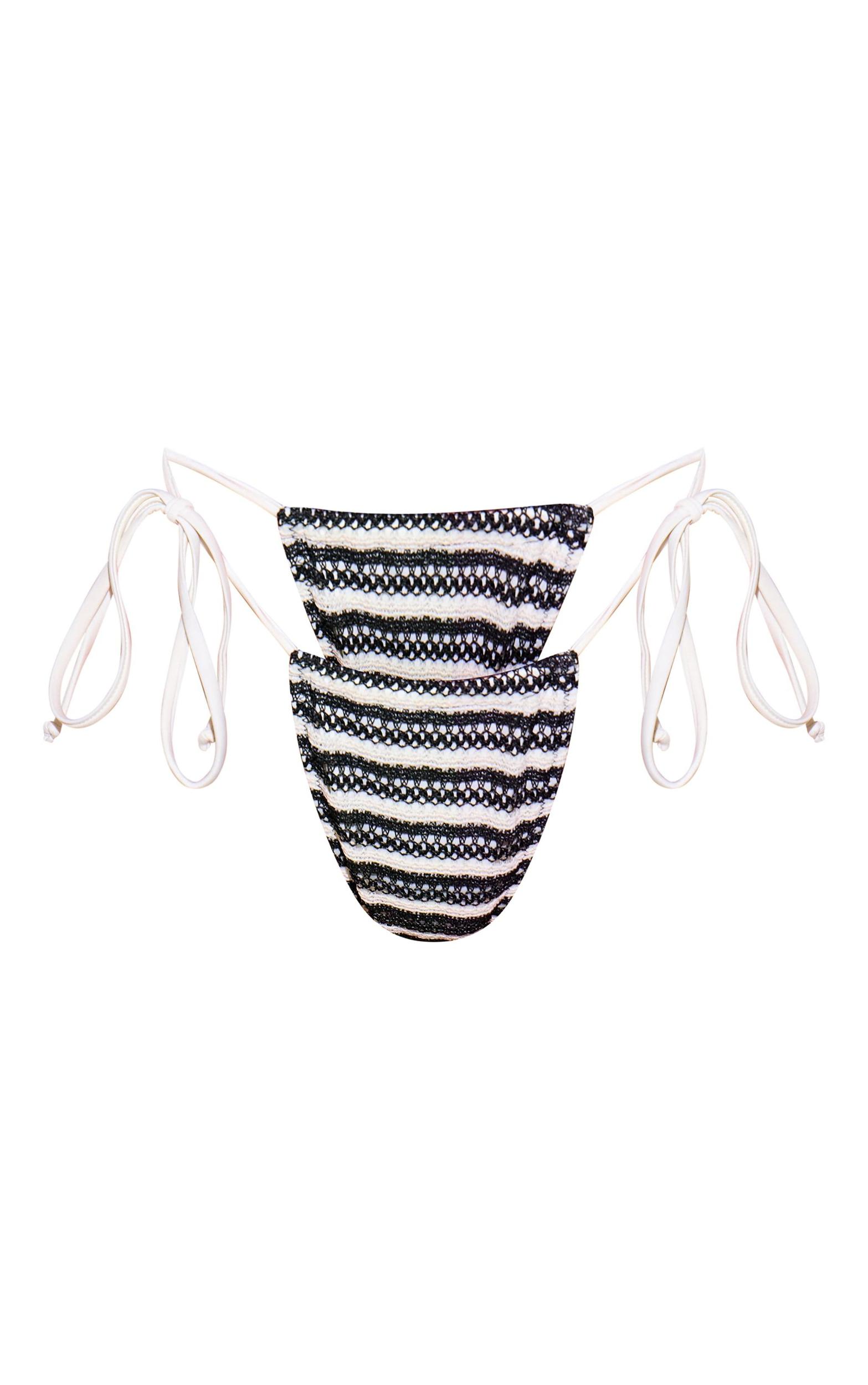 Cream Textured Stripe Tie Side Bikini Bottoms Product Image