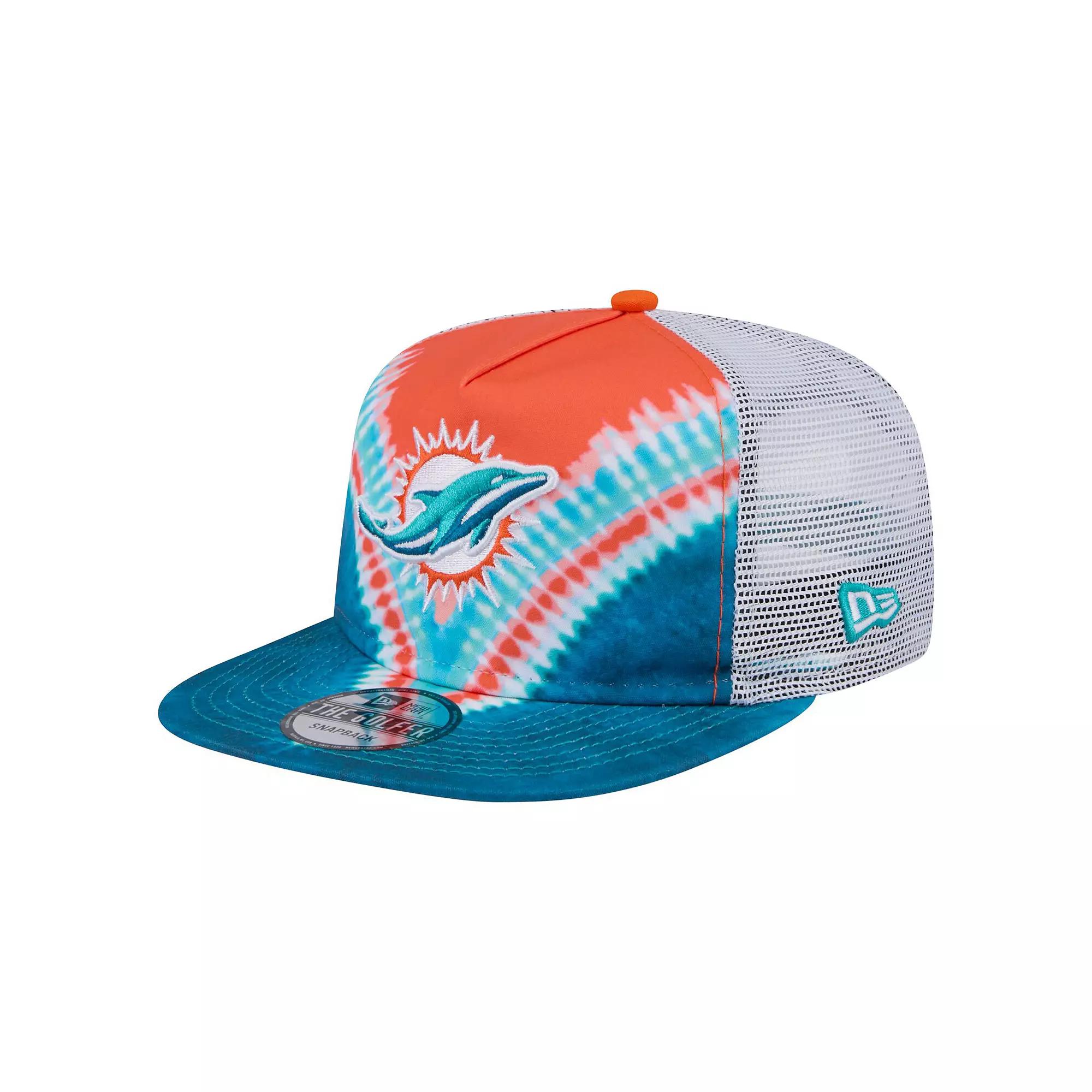 Men's New Era Orange/Aqua Miami Dolphins Throwback Dye Golfer Snapback Hat Product Image