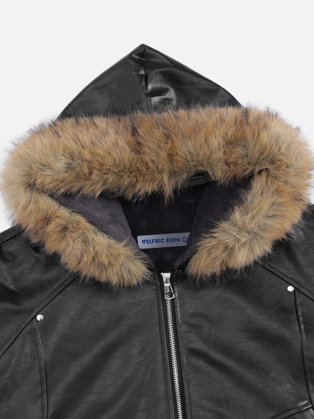 Aelfric Eden Faux Leather Fur Hooded Coat Product Image