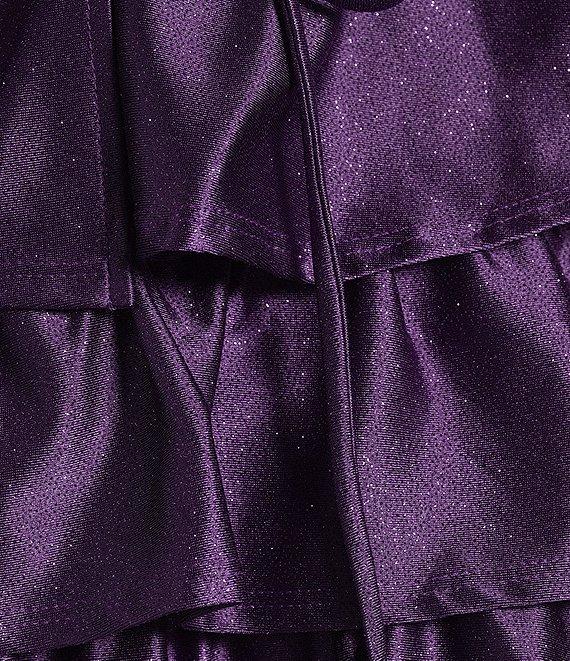 Honey and Rosie Glitter Knit Strapless Tiered Lace Up Tie Back Fit And Flare Dress Product Image