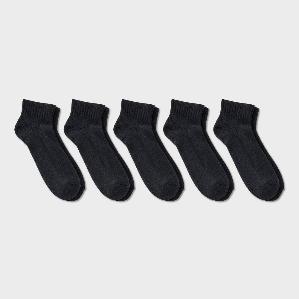 Men's Ankle Socks 5pk - Dealworthy™ Black 6-12: Cotton Blend, Cushioned Sole, Machine Washable, Knit Fabric Product Image