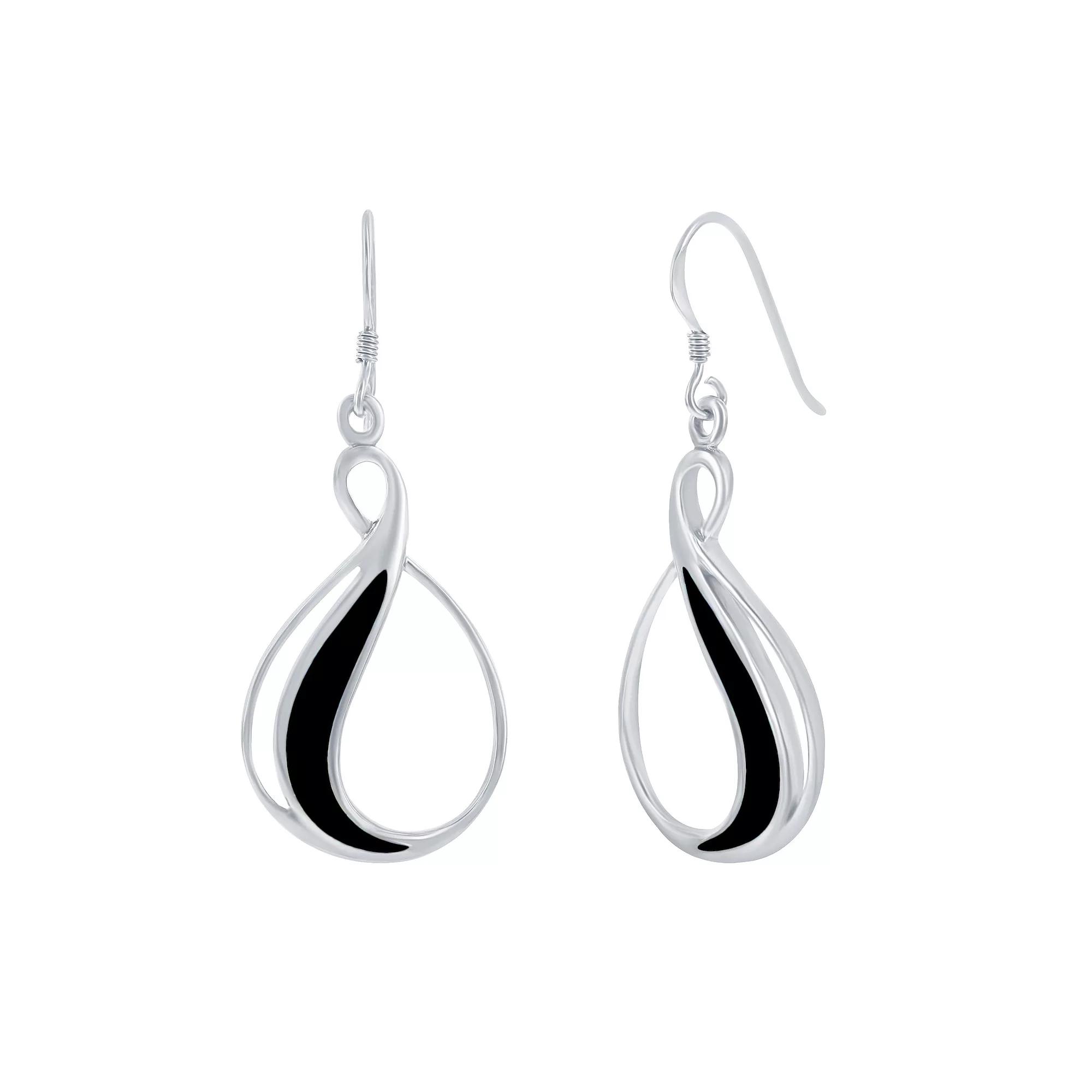 Sterling Silver Teardrop Earrings, Women's, Black Product Image