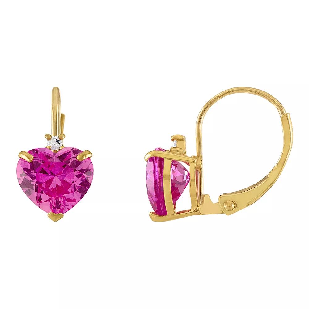 Tiara 10k Gold Lab-Created Pink Sapphire & Diamond Accent Leverback Earrings, Women's Product Image