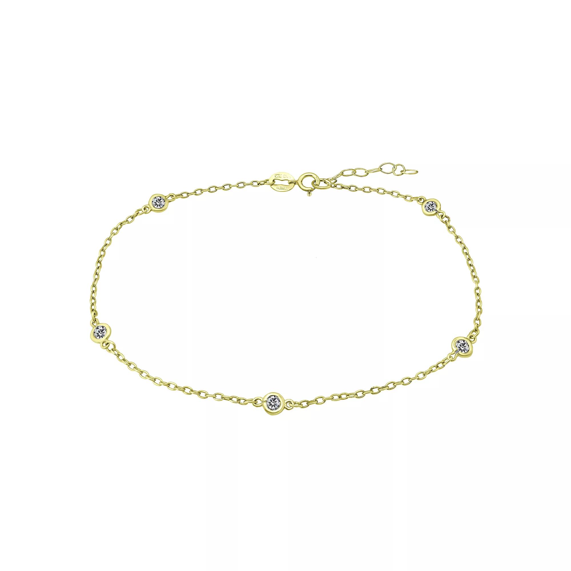 Aleure Precioso 18k Gold Over Sterling Silver Multi Color Cubic Zirconia Station Anklet, Women's, Size: 9", Clear Product Image