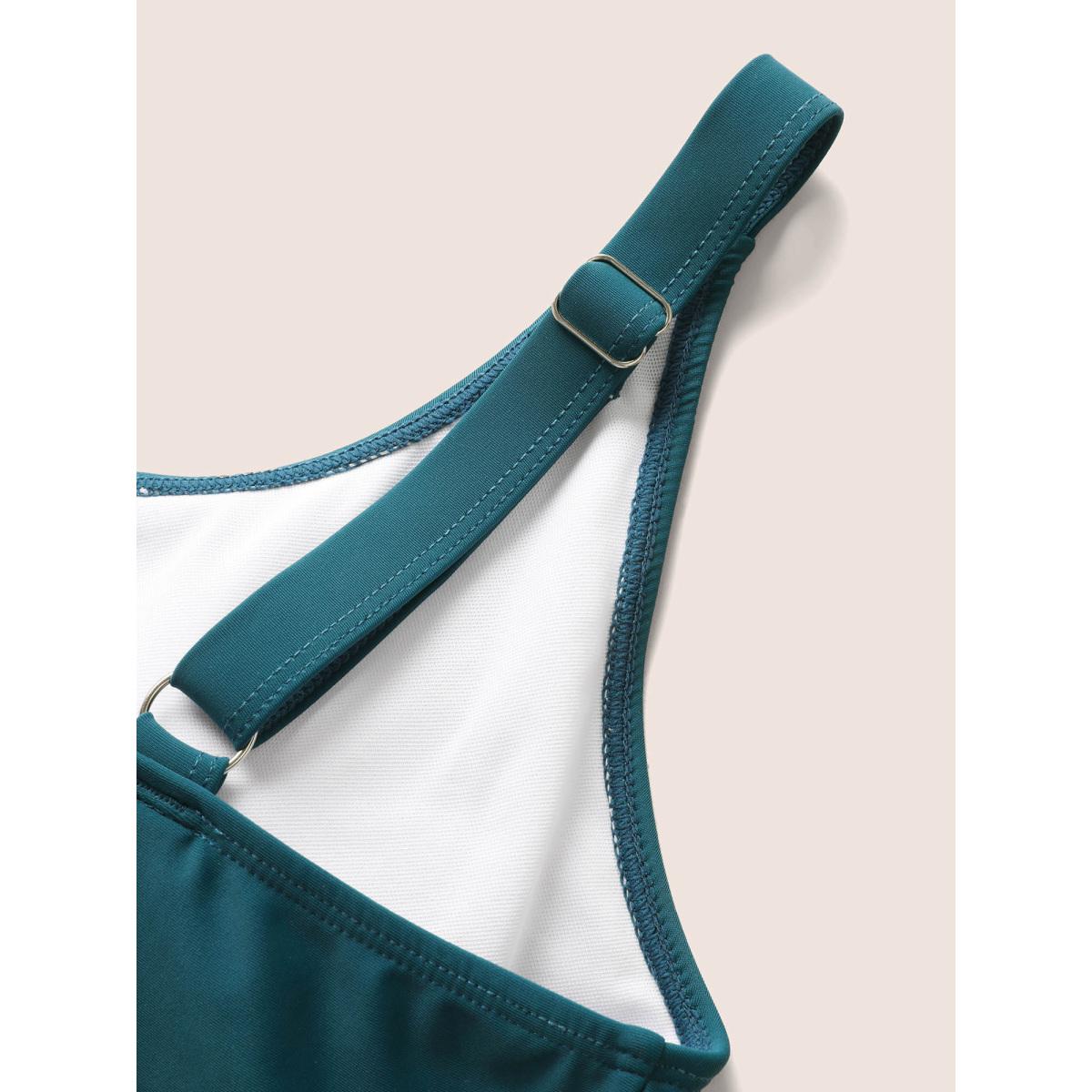 Plus Size U Neck Plain Crossover Gathered Swim Top Women's Swimwear Cyan Beach Twist High stretch Bodycon U-neck Curve Swim Tops BloomChic 30/6X Product Image