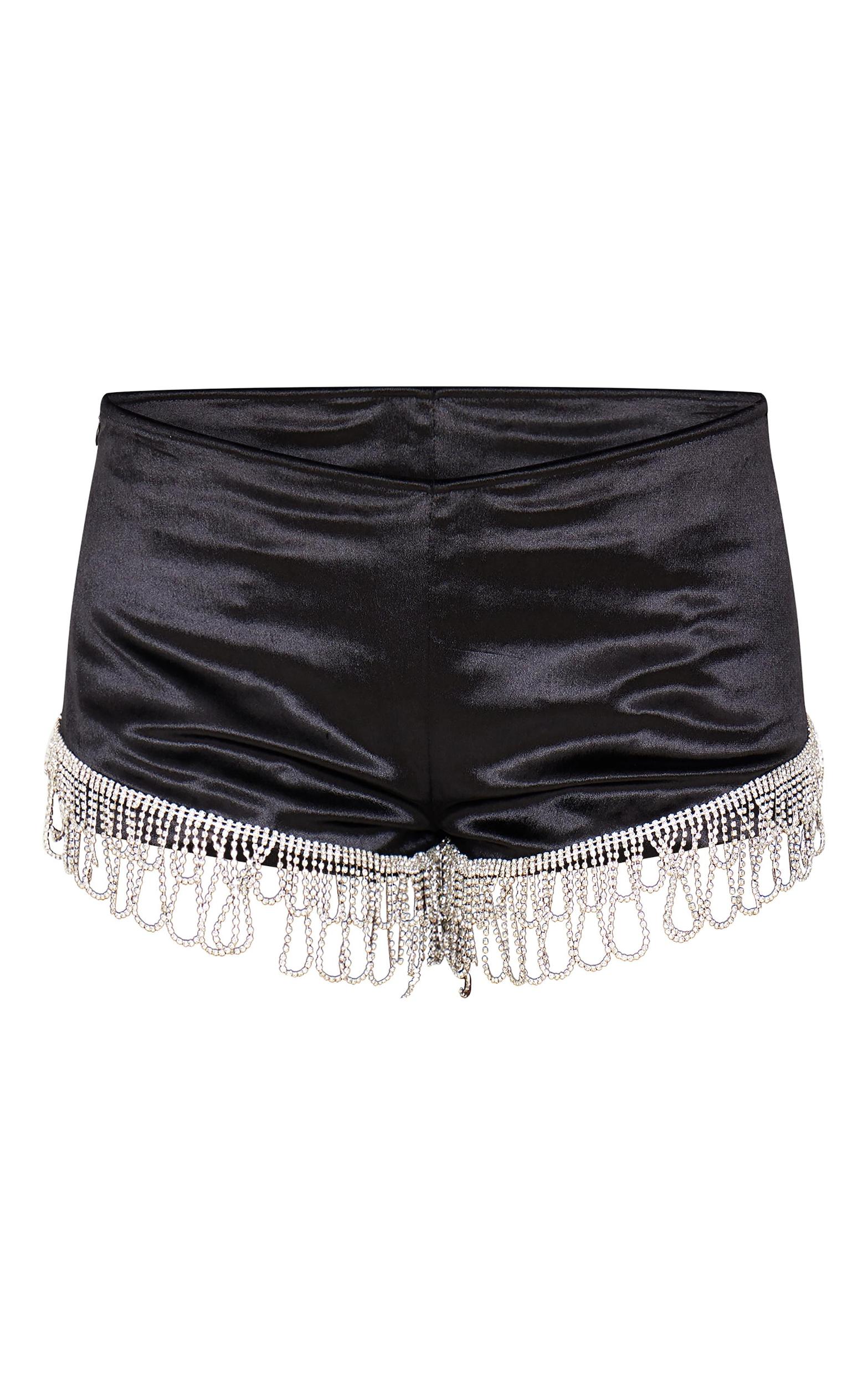 Black Velvet Diamante Trim Hot Pants Product Image