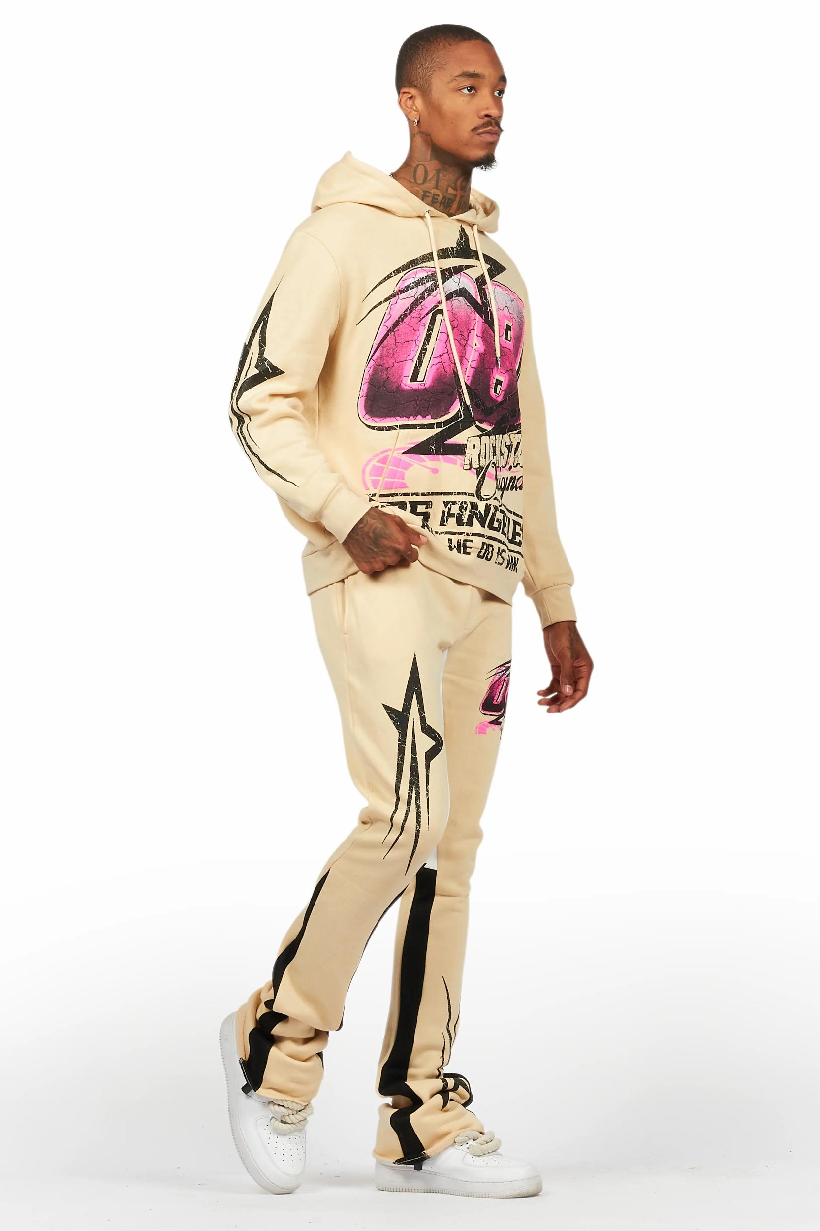 Kastell Beige Hoodie/Stack Flare Track Pant Set Male Product Image