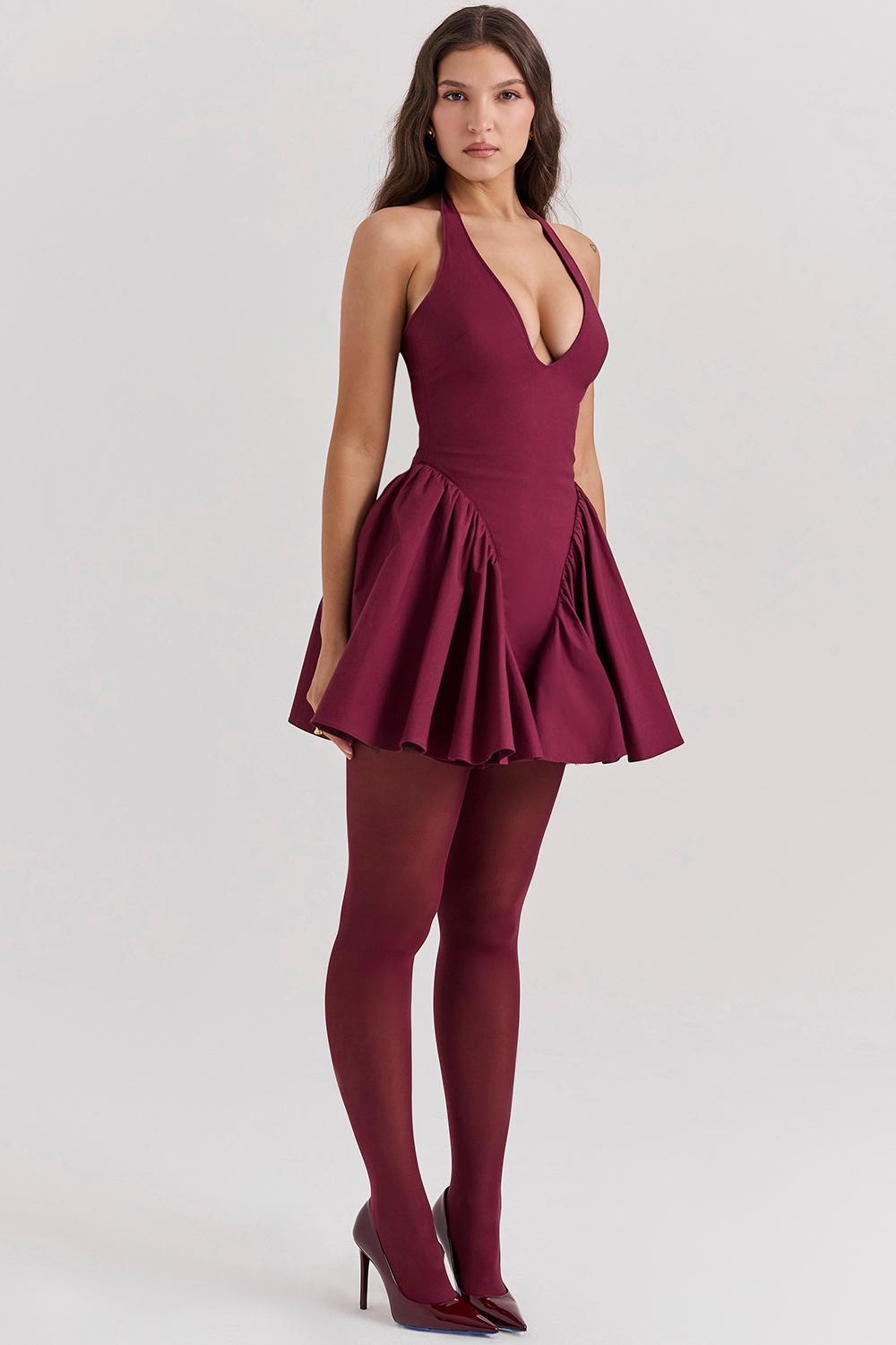 Valentia  wine halter mini dress Product Image