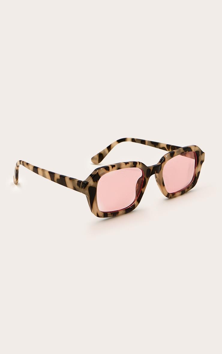 Brown Tort Pink Lens Square Frame Sunglasses Product Image