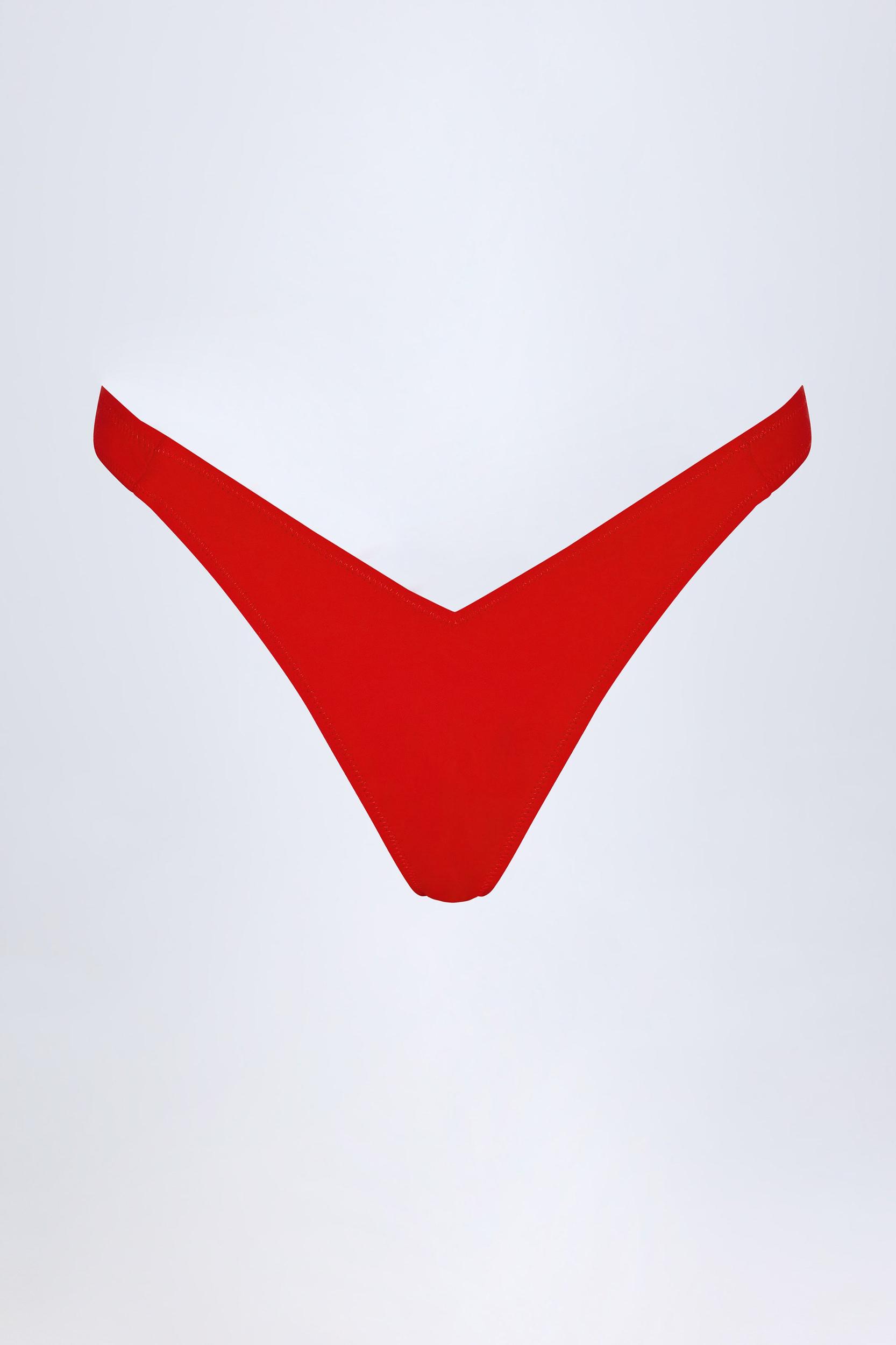 Ruched Cheeky Bikini Bottoms in Fiery Red Product Image