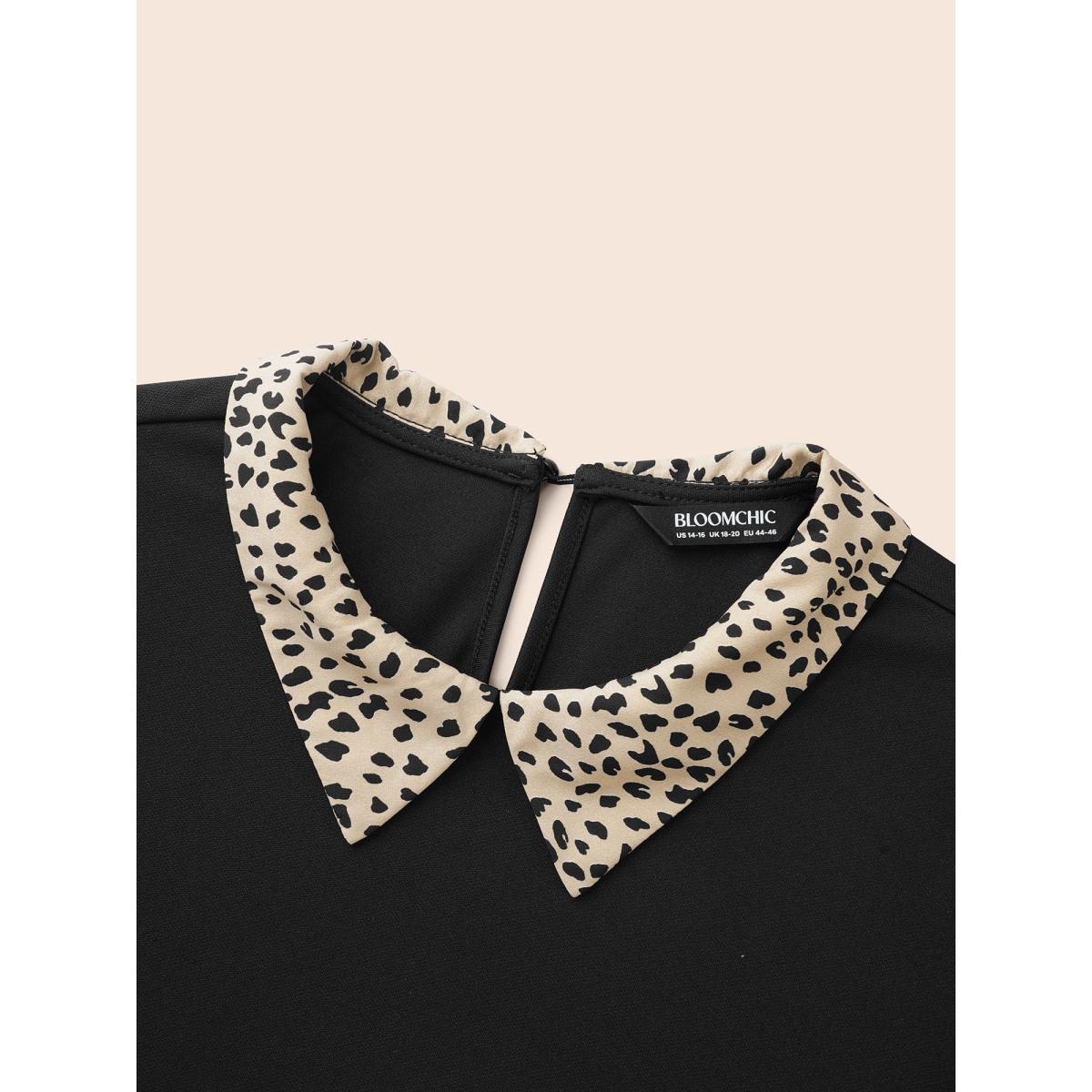 Plus Size Shirt Collar Leopard Print Patchwork Dress Tan Women At the Office Patchwork Shirt collar Long Sleeve Curvy BloomChic 26/4X Product Image