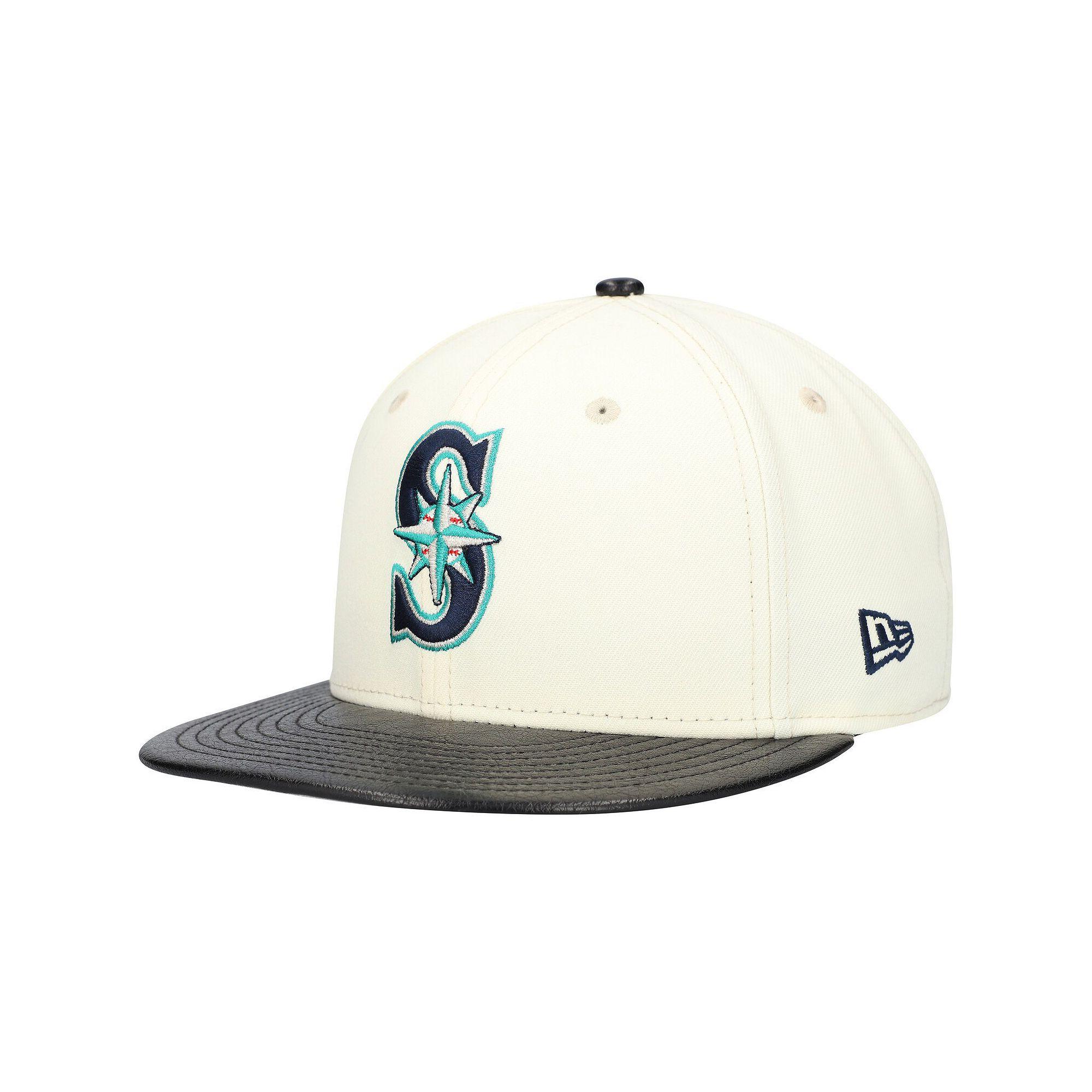 Men's New Era Cream Seattle Mariners Game Night Leather Visor 59FIFTY Fitted Hat, Size: 7 3/8, Beige Product Image