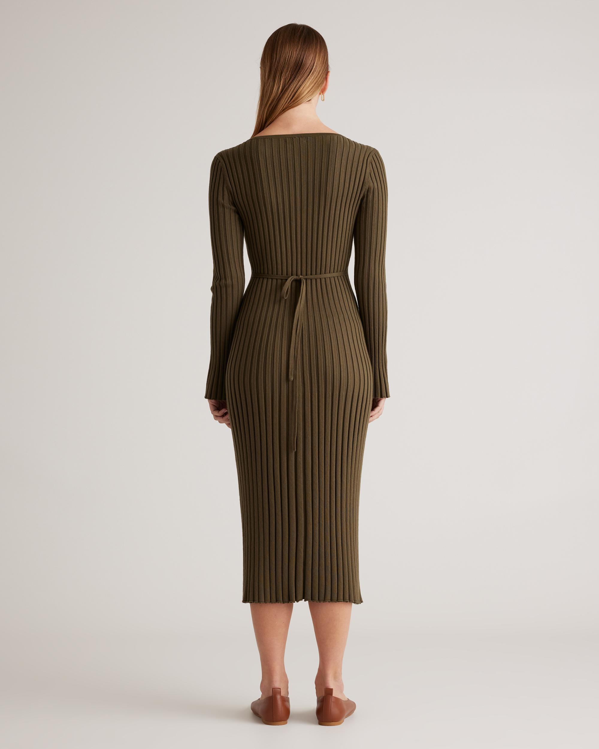 Quince | Women's Cotton Cashmere Ribbed Long Sleeve V-Neck Midi Dress Size XL Product Image