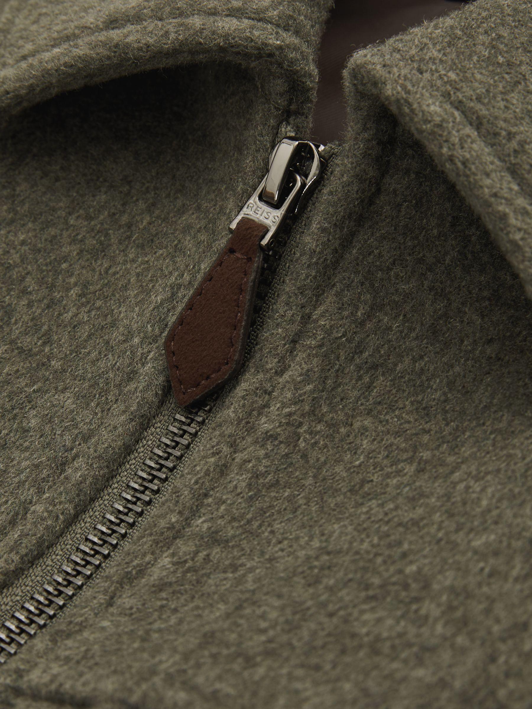 Zip-Through Trucker Jacket with Wool in Green Smoke Product Image
